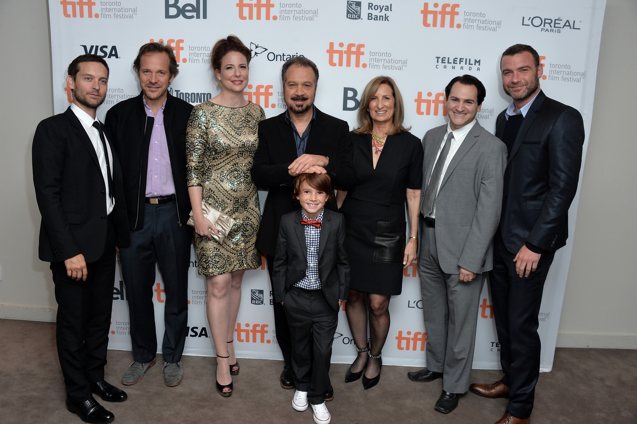 Liev Schreiber, Tobey Maguire, Edward Zwick, Gail Katz, Peter Sarsgaard, Michael Stuhlbarg, Robin Weigert and Aiden Lovekamp at event of Pawn Sacrifice (2014)