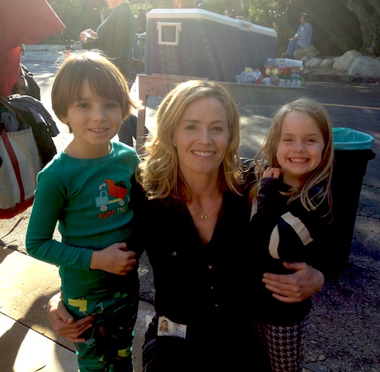 Aiden on the set of CSI with actress Elisabeth Shue.