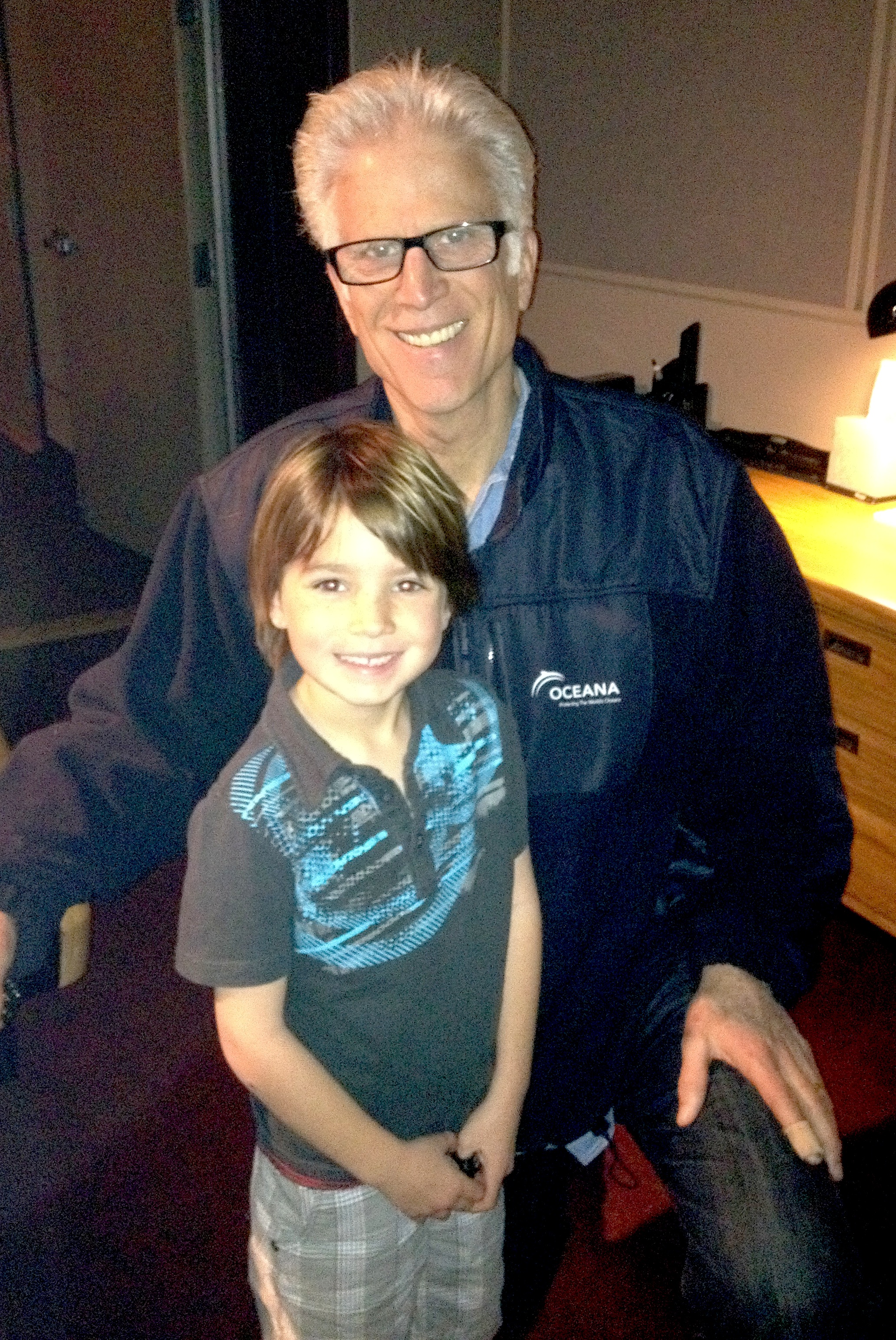 Aiden on the set of CSI with actor Ted Danson.