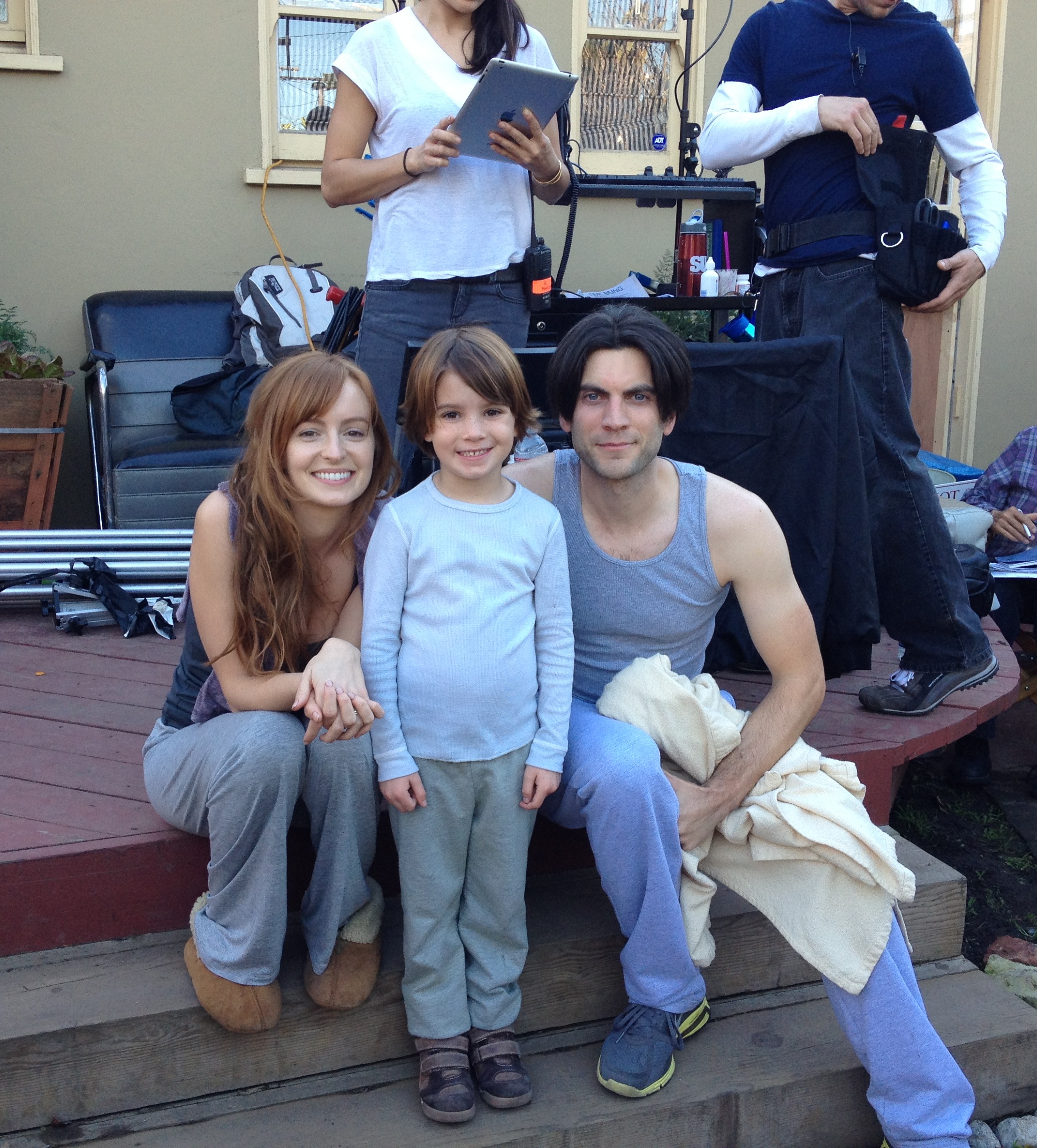 Aiden on the set of the feature film The Time Being with Ahna O'Reilly & Wes Bentley.