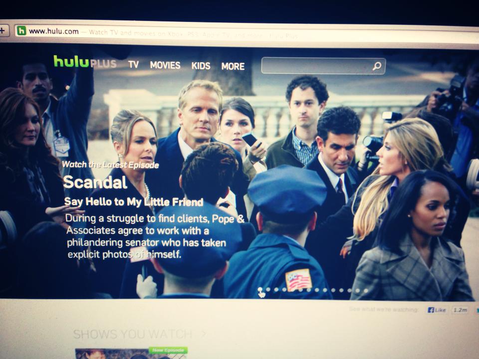 Playing a reporter on the hit TV Show 'Scandal' - went to watch an episode of CSI Las Vegas I'm in & my head popped up on the main page of hulu.com for 'Scandal' hah