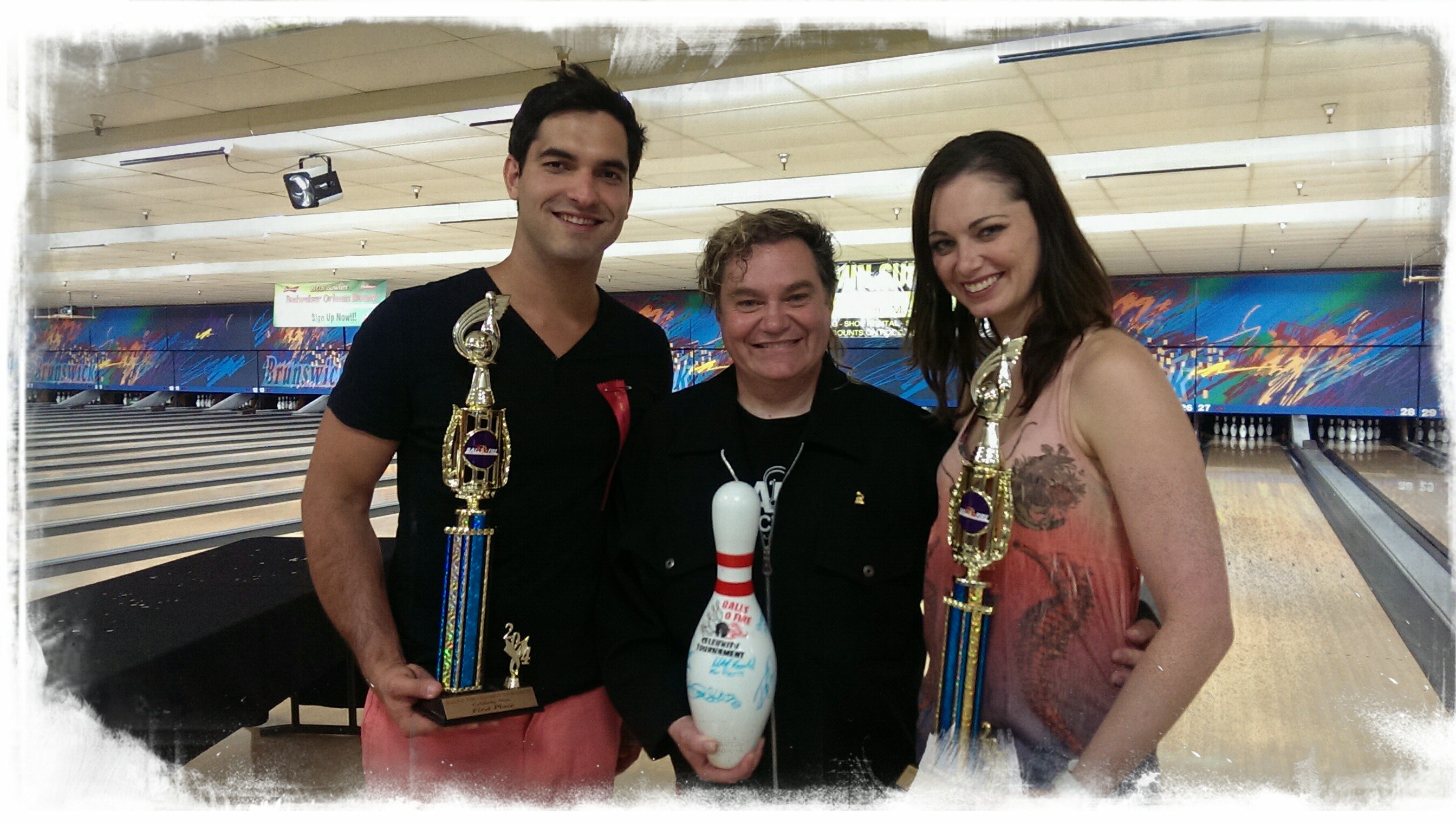 2014 Celebrity Bowling winning Stars Mikel Beaukel & Jenna McCombie with their Manager Pierre Patrick.