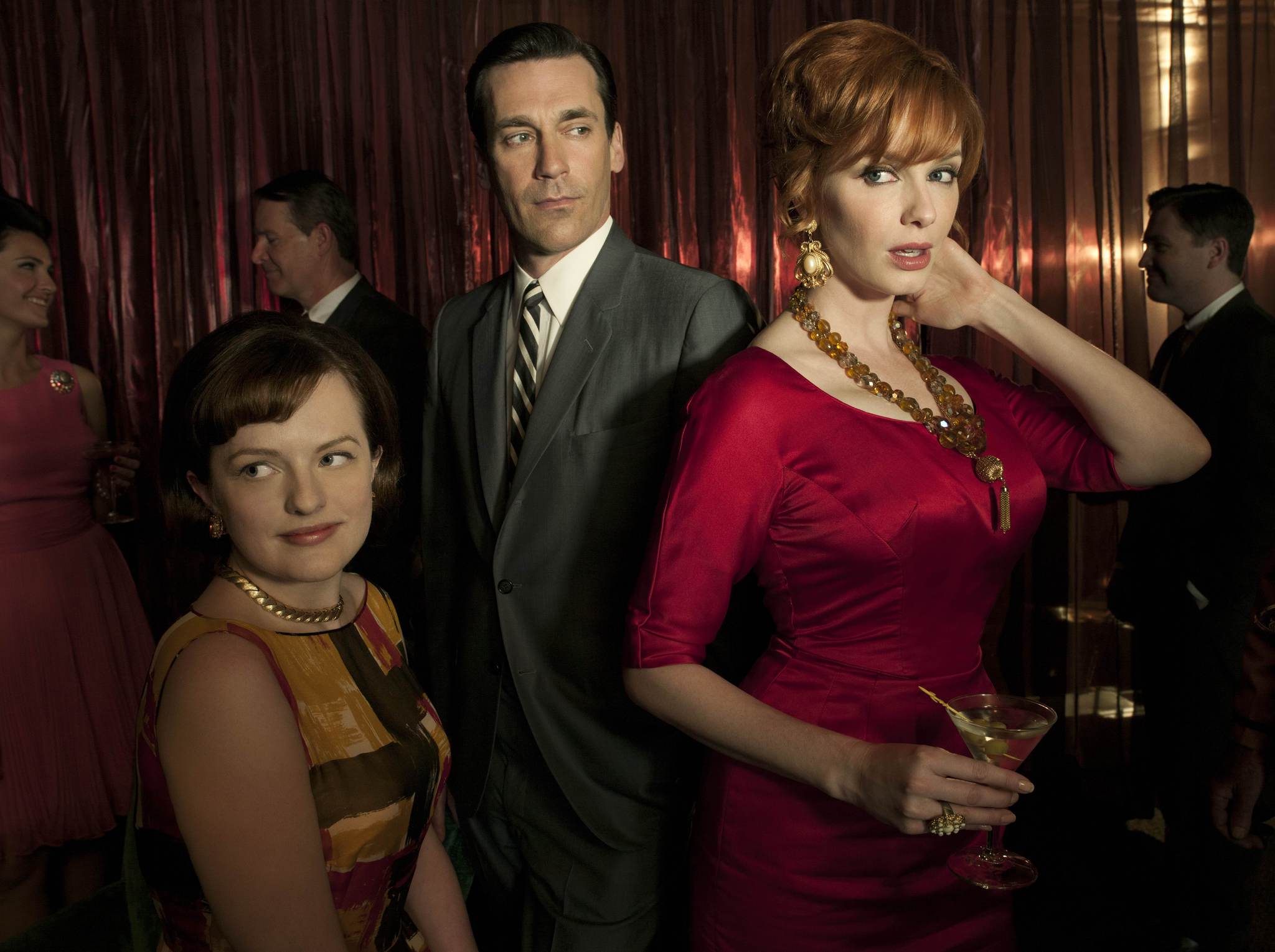 Still of Elisabeth Moss, Jon Hamm and Christina Hendricks in MAD MEN. Reklamos vilkai (2007)