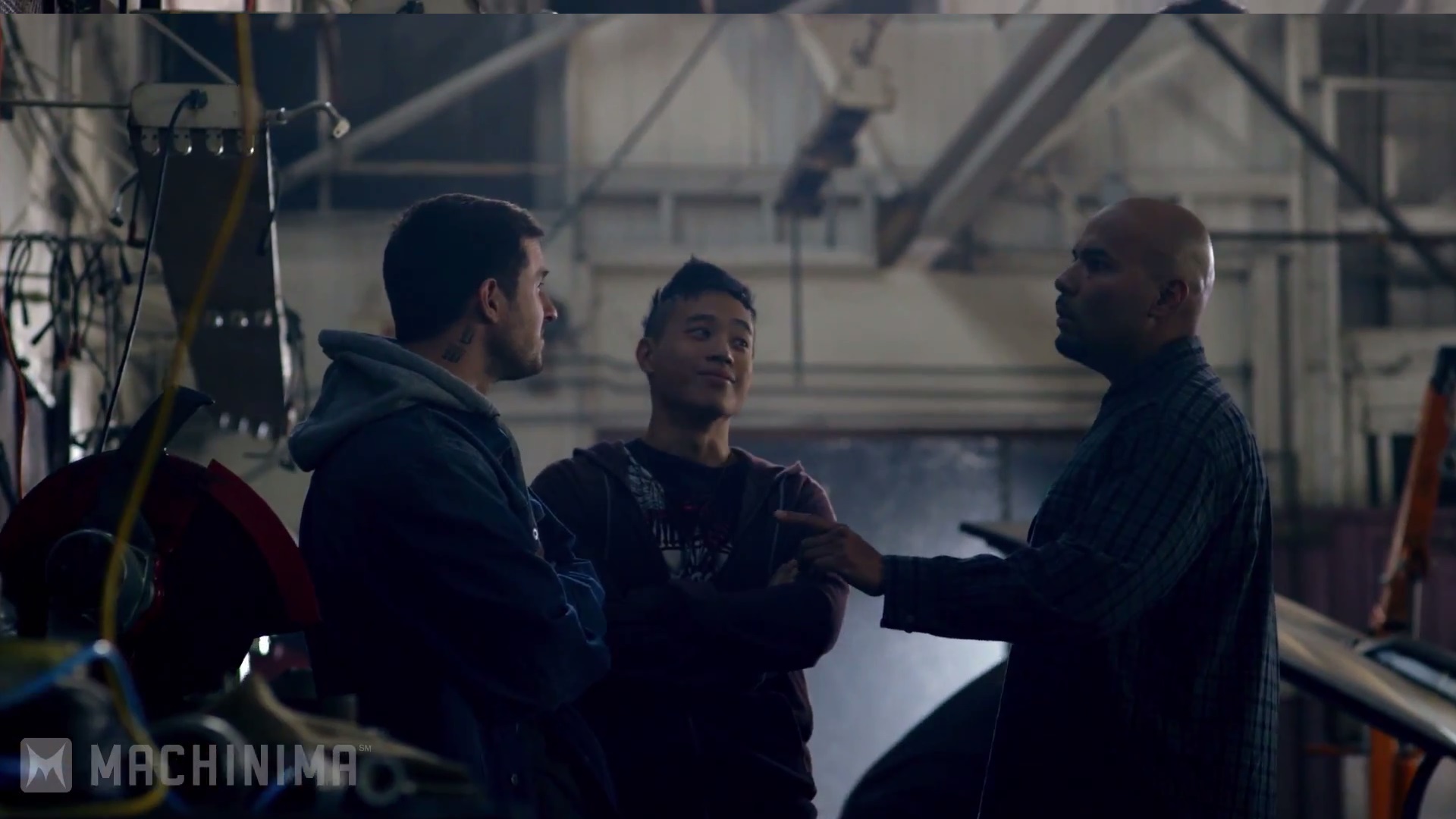 Still of John Bregar, Hayden Szeto and Luis Moncada in Chop Shop (2014)