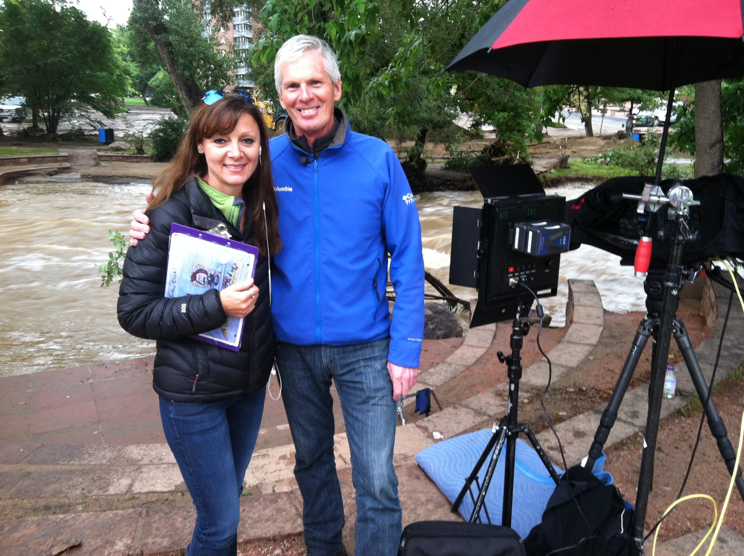 Allison Dalvit with Reporter Jim Hooley covering the Boulder, Colorado floods for Al Jazeera America news.