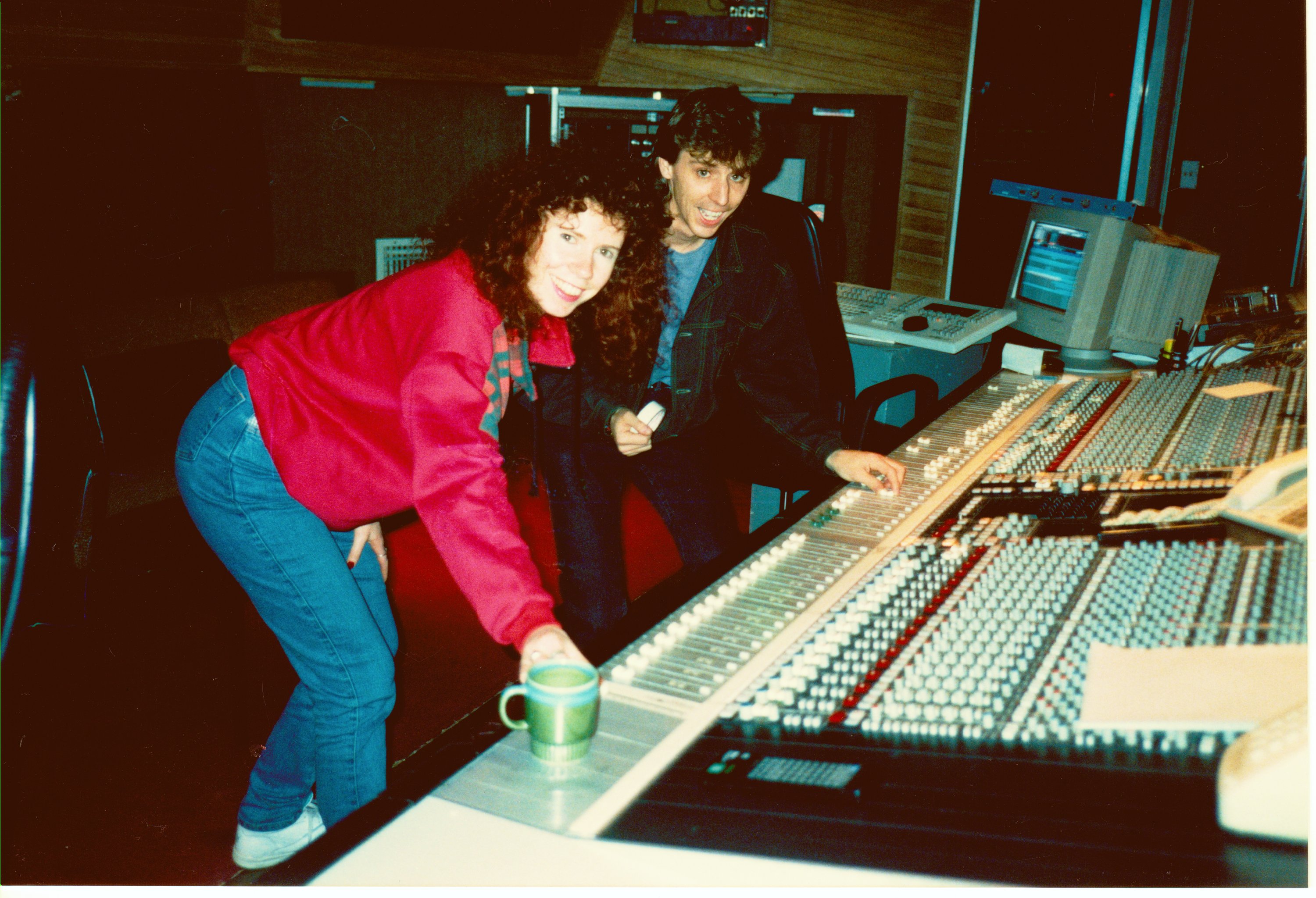 Trish Long 'Sahara' with sound engineer Rodney in Metropolis Studios Melbourne -mid nineties