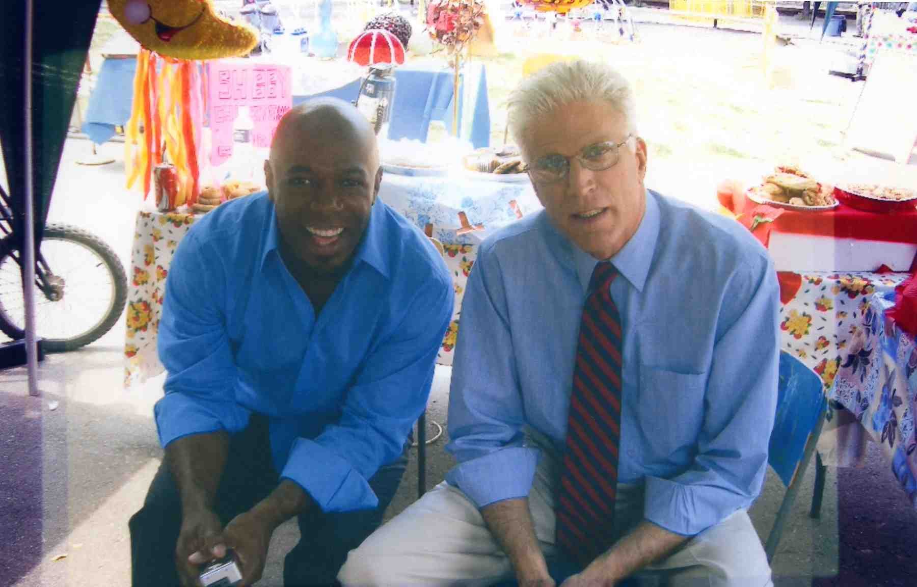 Michael Anthony Rawlins & Ted Danson on the set of Knights of the S. Bronx