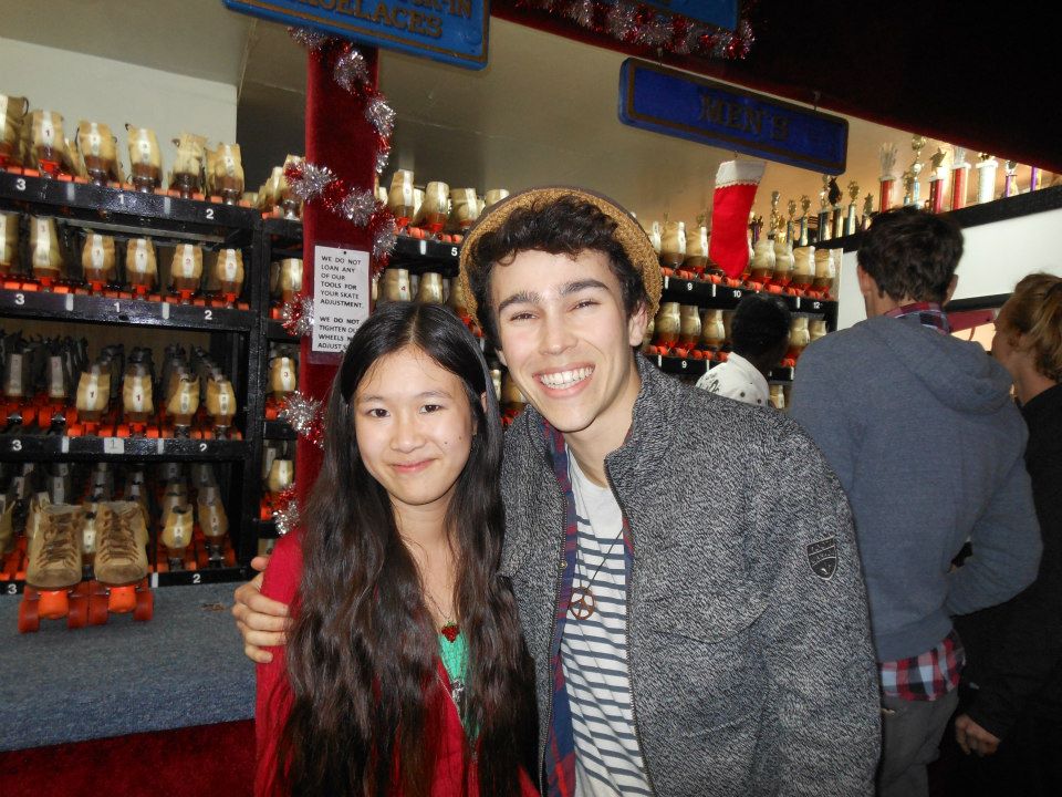 Actress Tina Q. Nguyen and actor/singer Max Schneider at the Pastry's Skate Event in December, 2012.