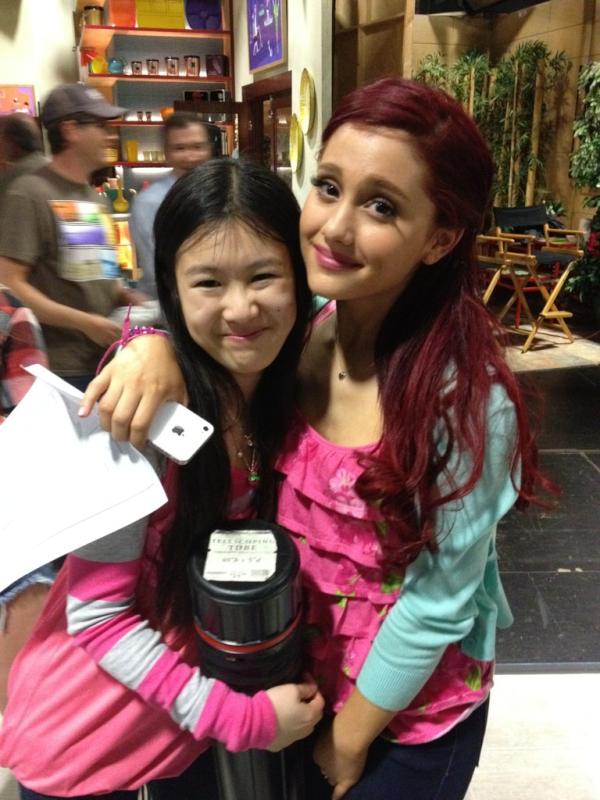 Actress Tina Q. Nguyen and actress/singer Ariana Grande on the set of Nickelodeon's 