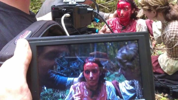 Erika getting a little bloody on set with The Olympians, The Series.