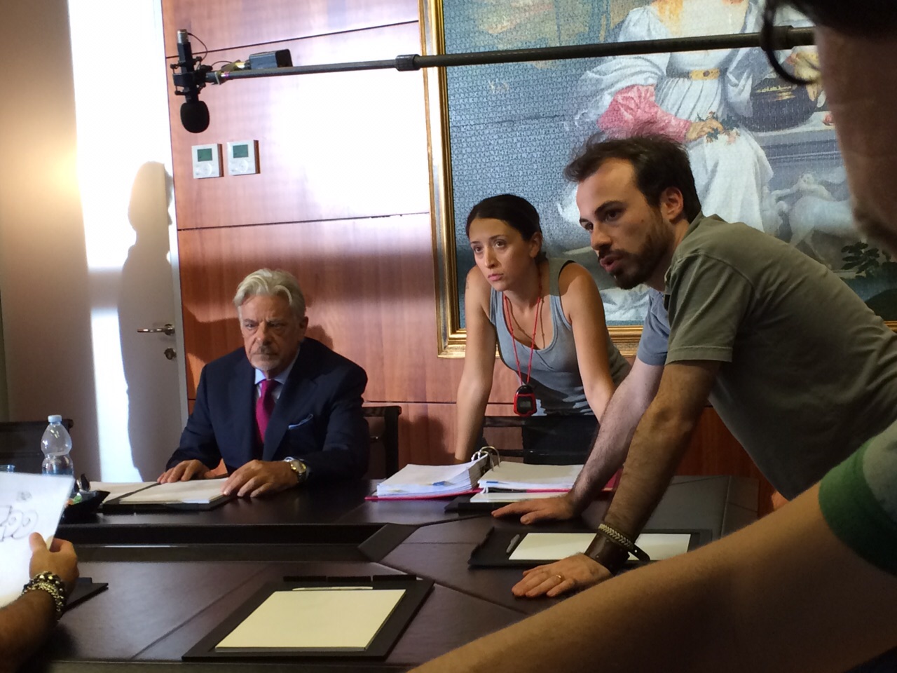 Giulia Patanè on set of On Air - Storia di un Successo with actor Giancarlo Giannini and director Davide Simon Mazzoli