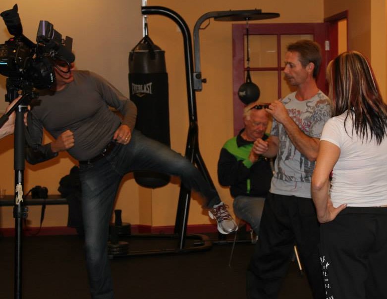 Rehearsing fight scene with Corey Wild as guest at Cynthia Rothrock's seminar.