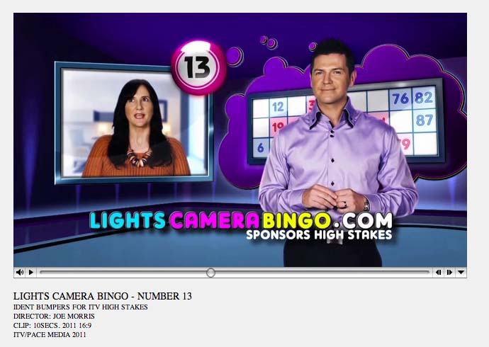 As Contestant LIGHTS CAMERA BINGO TV Bumper sponsor ITV 'High Stakes'