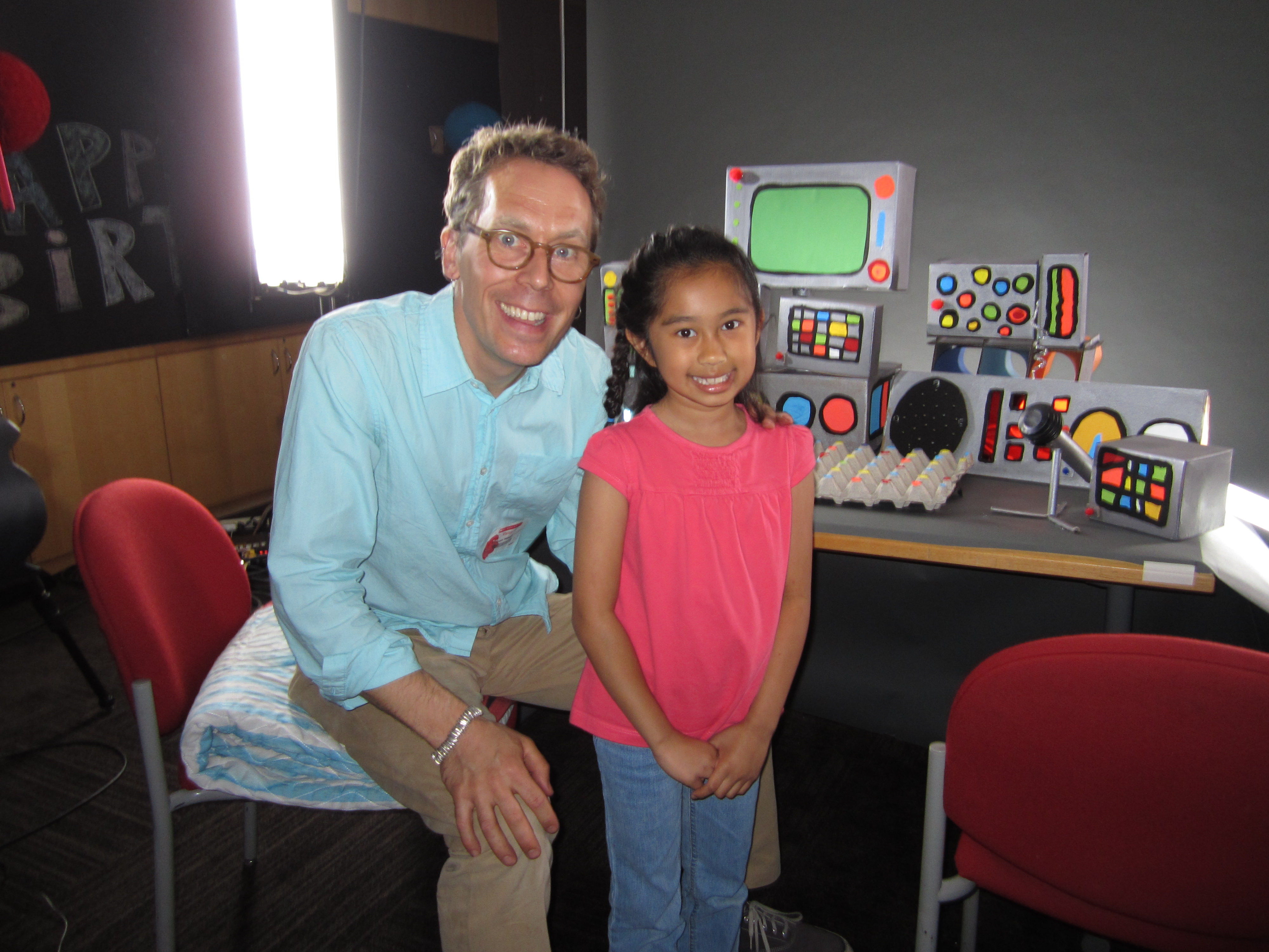 With director Graham, on set of Scholastic video shoot - June 2012