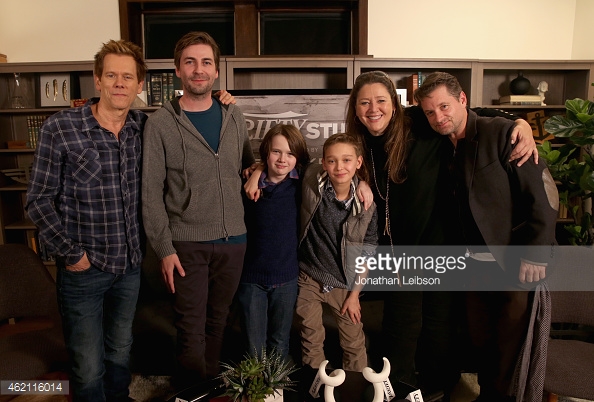 The cast of COP CAR with director JON WATTS at Variety Studio SUNDANCE 2015. L to R: Kevin Bacon, Jon Watts, Hays Wellford, James Freedson Jackson, Camryn Manheim and Shea Whigham