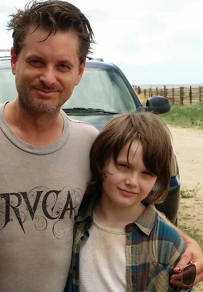 Hays Wellford and Shea Whigham on set of COP CAR