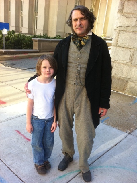 Nehemiah Clary, on the set of LINCOLN, with Hays Wellford.