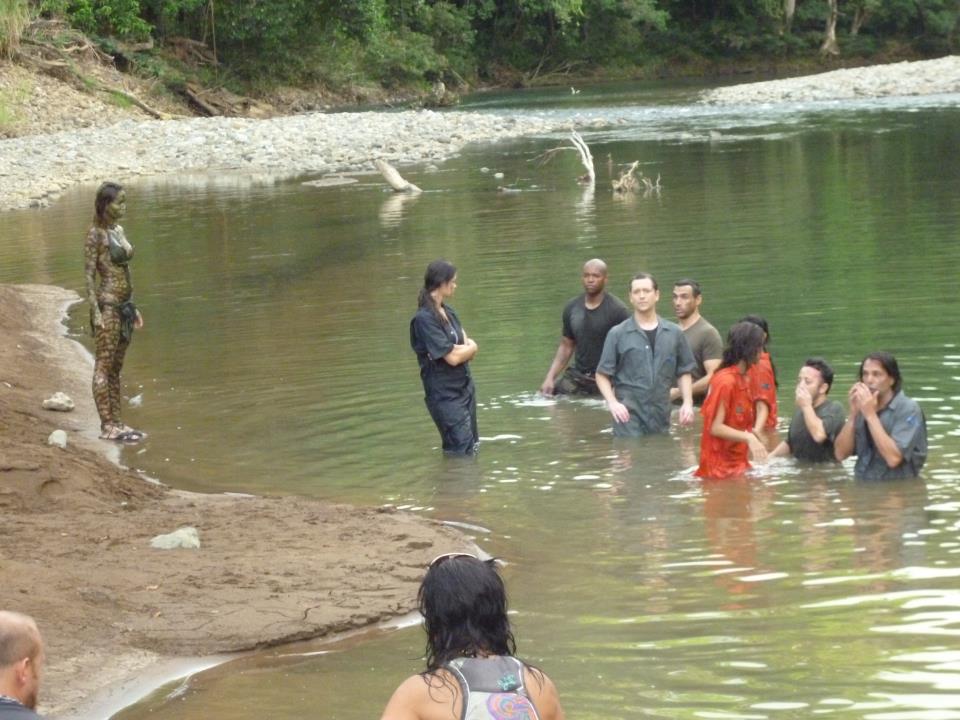 On the set of AE. Filming in the river.
