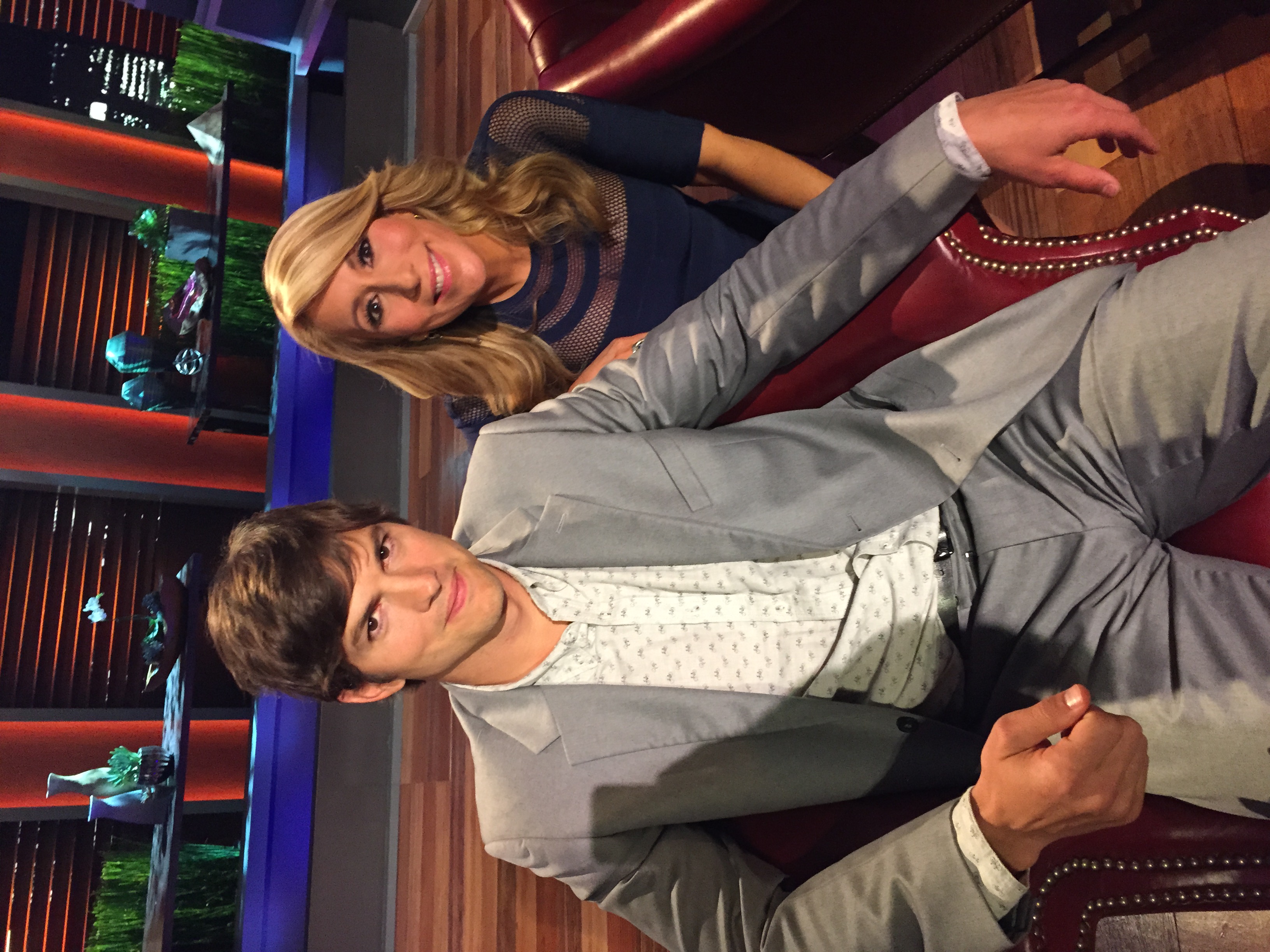 Ashton Kutcher & Lori Greiner on set of Shark Tank S7 06/2015