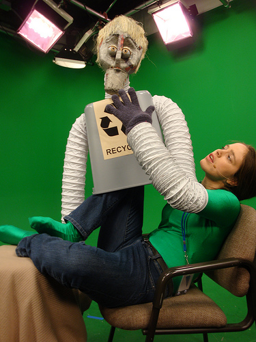 Jessica operates and voices Reese Cycle, one of the puppets she built for Green Screen Adventures