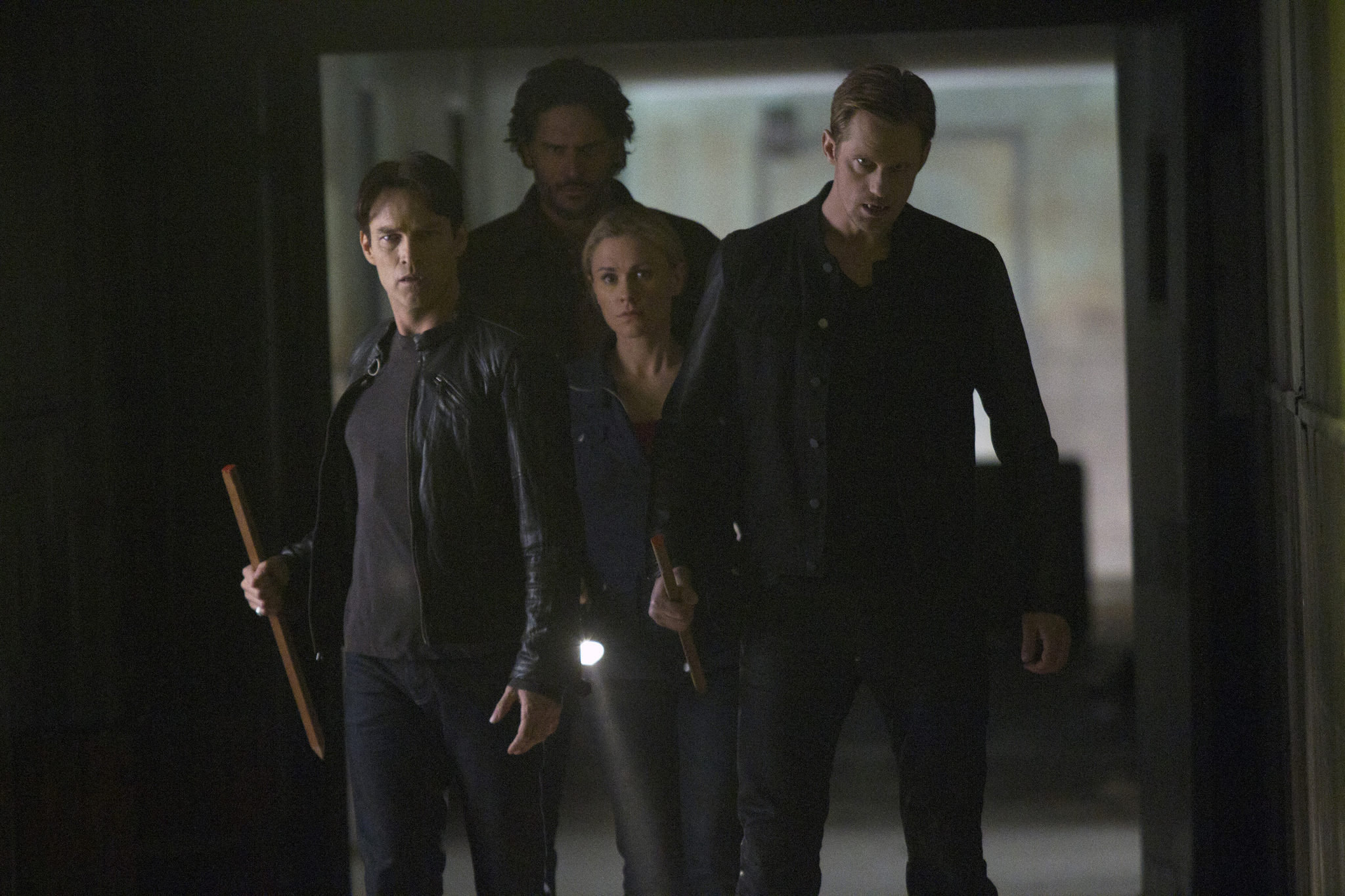 Still of Anna Paquin, Alexander Skarsgård, Joe Manganiello and Stephen Moyer in Tikras kraujas (2008)