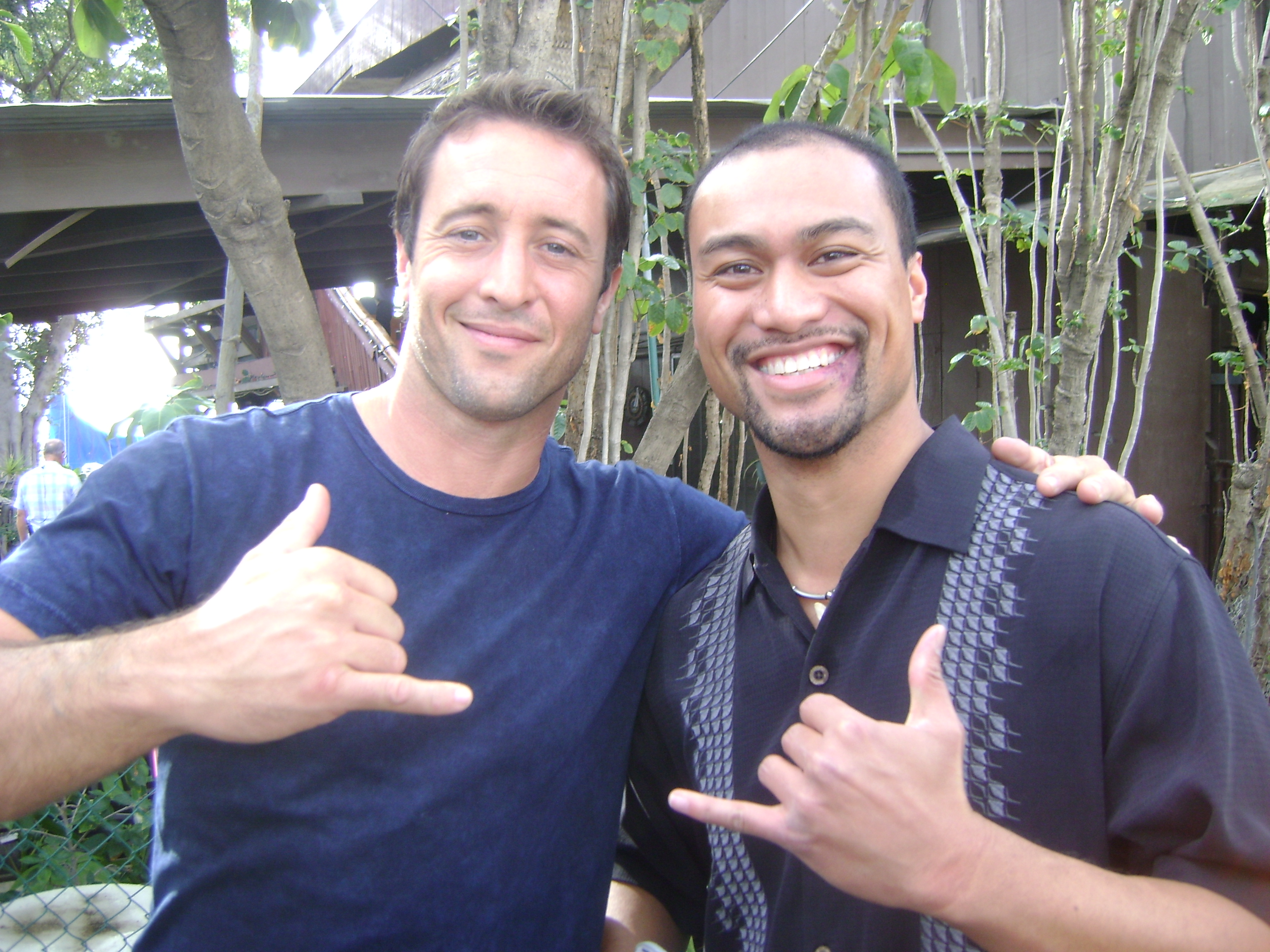 (Left) Alex O'Loughlin and Napoleon Tavale on the set of HAWAII FIVE-O.