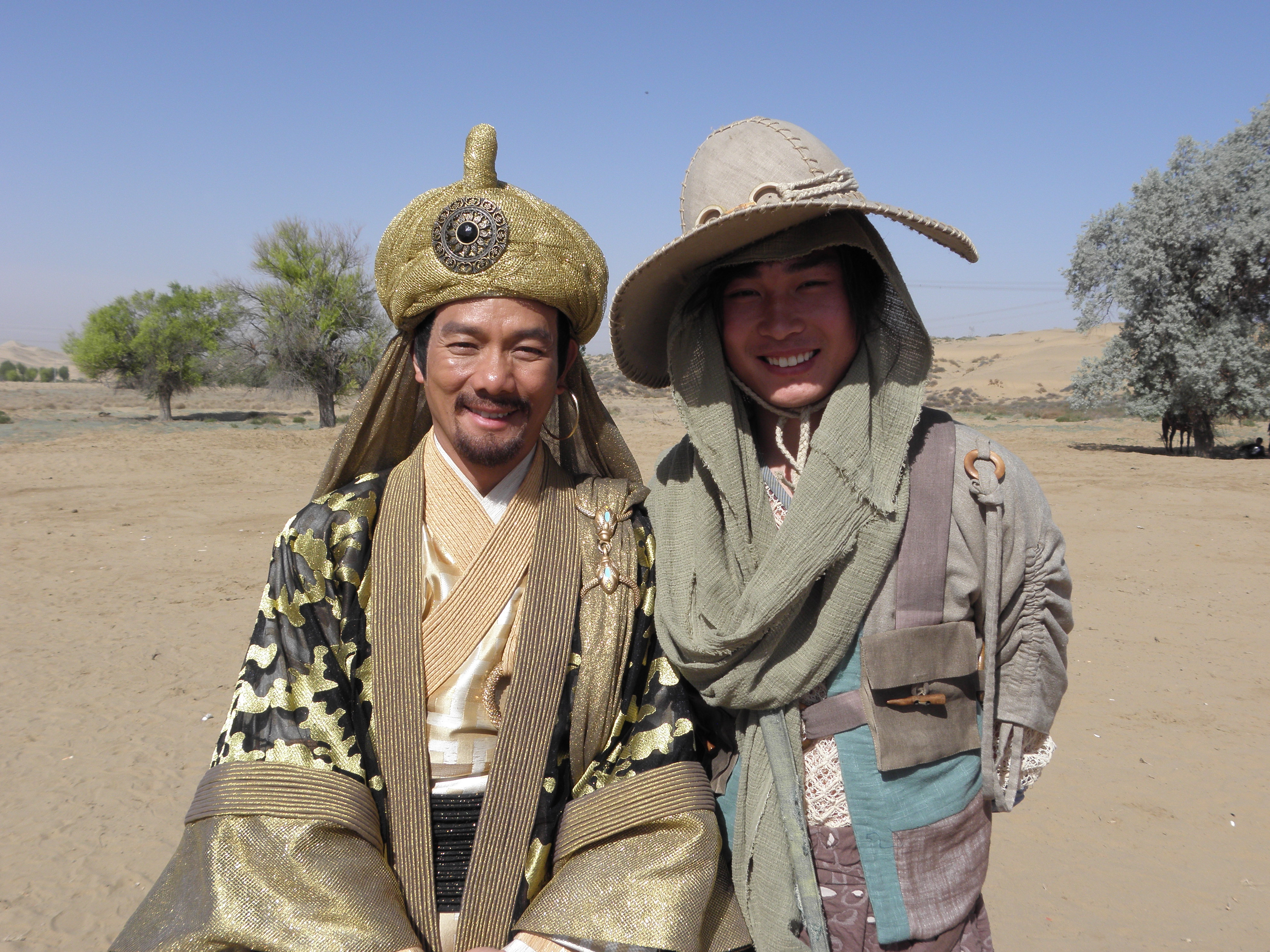 With actor Tak Yuen, on the shooting of 'Treasure Inn', Ningxia, China, 2010.