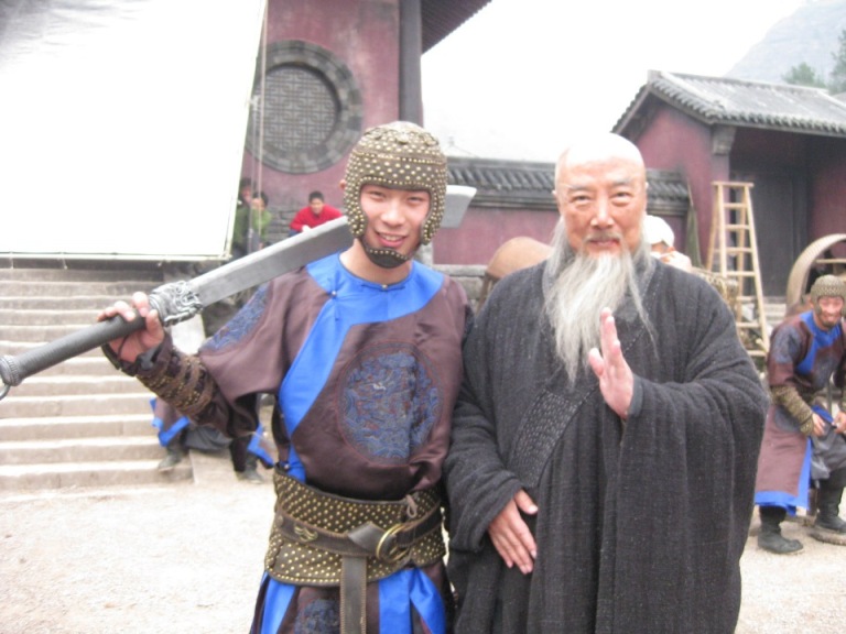 With actor Hai Yu, on the shooting of 'Shaolin/New Shaolin Temple', Zhejiang, China, 2010.