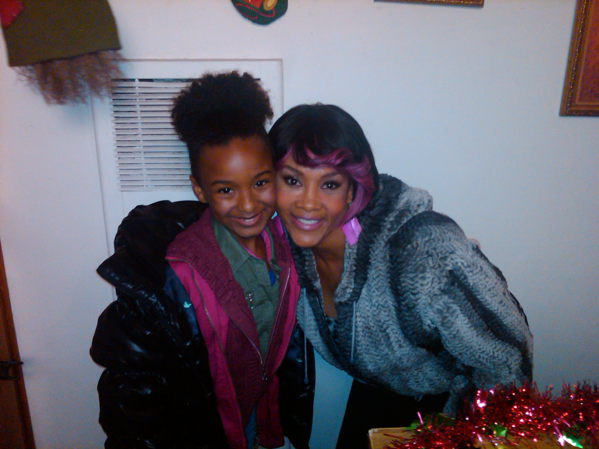 Nay Nay and Ms. Vivica Fox on the set of Annie Claus