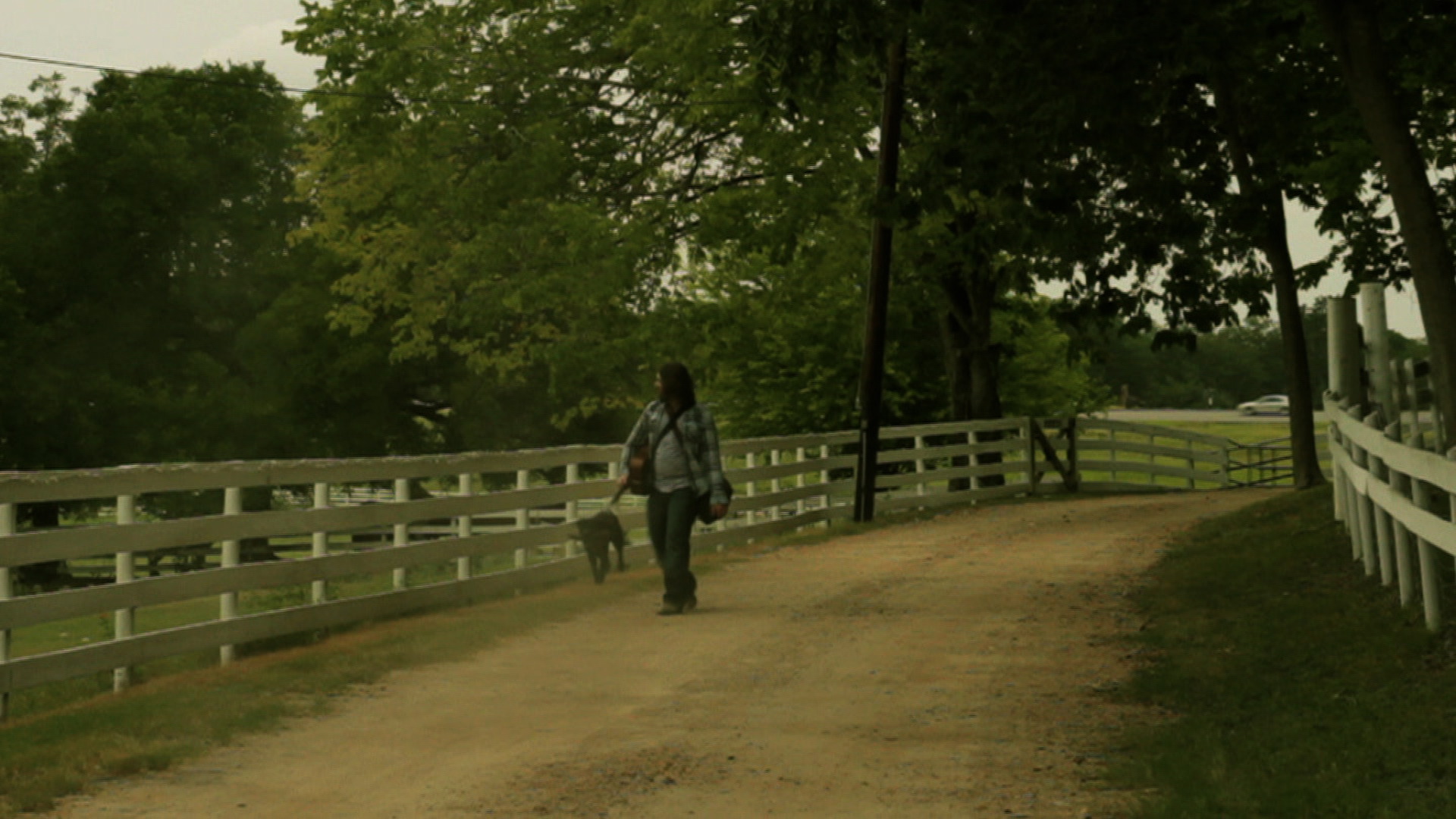 Jon and Jake traveling along a country road in a scene from 