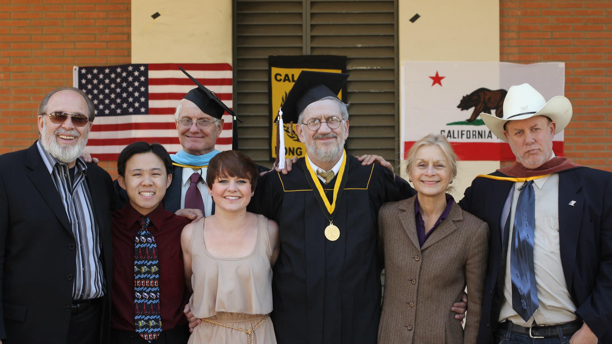 Cast and crew of The Steven Spielberg Project; Willow Hale as Steven's Mom, Leah standing next to Bob Baur as Steven Spielberg