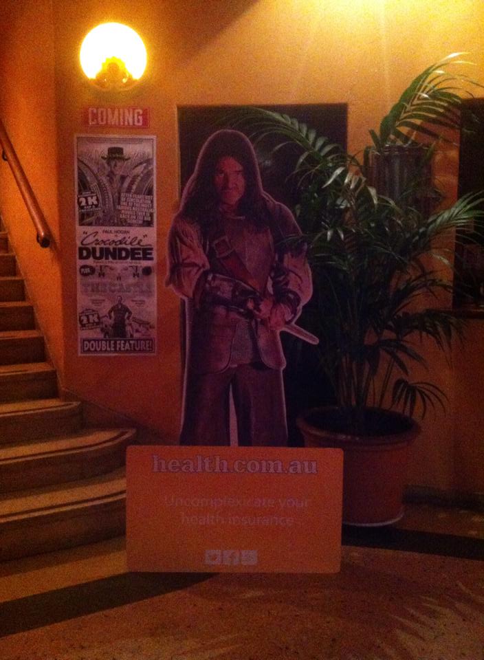 this a cutout of my character as darius the medieval warrior for the face of health.com.au this location is at st kilda film festival