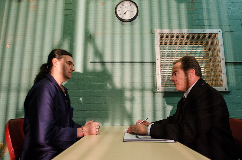 this is a scene from the project called..fun..Im playing a serial killer, kirby jackson, being interogated by jeremy kewley's character, detective sergeant tike.