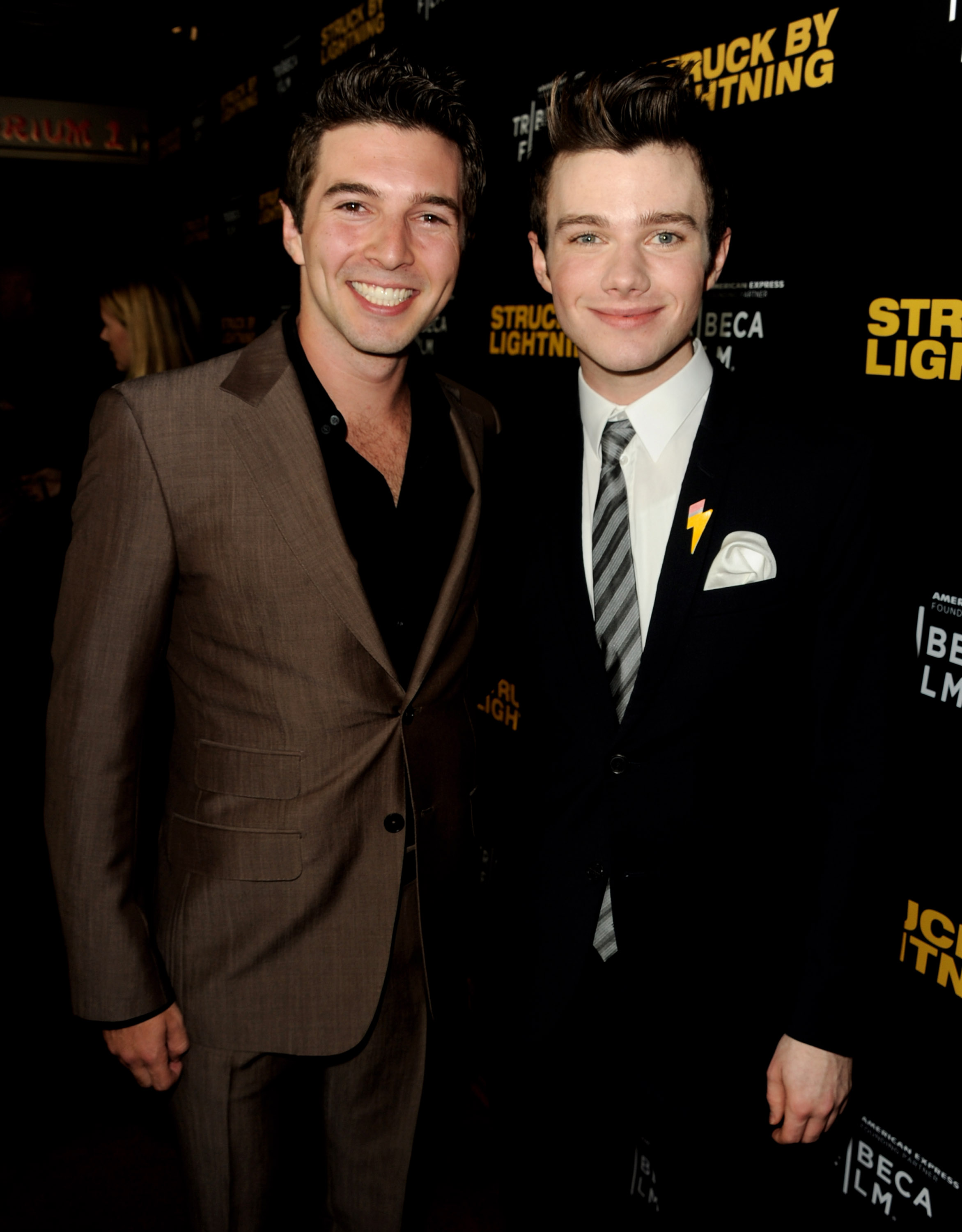 Roberto Aguire and Chris Colfer at LA premiere of Struck By Lightning