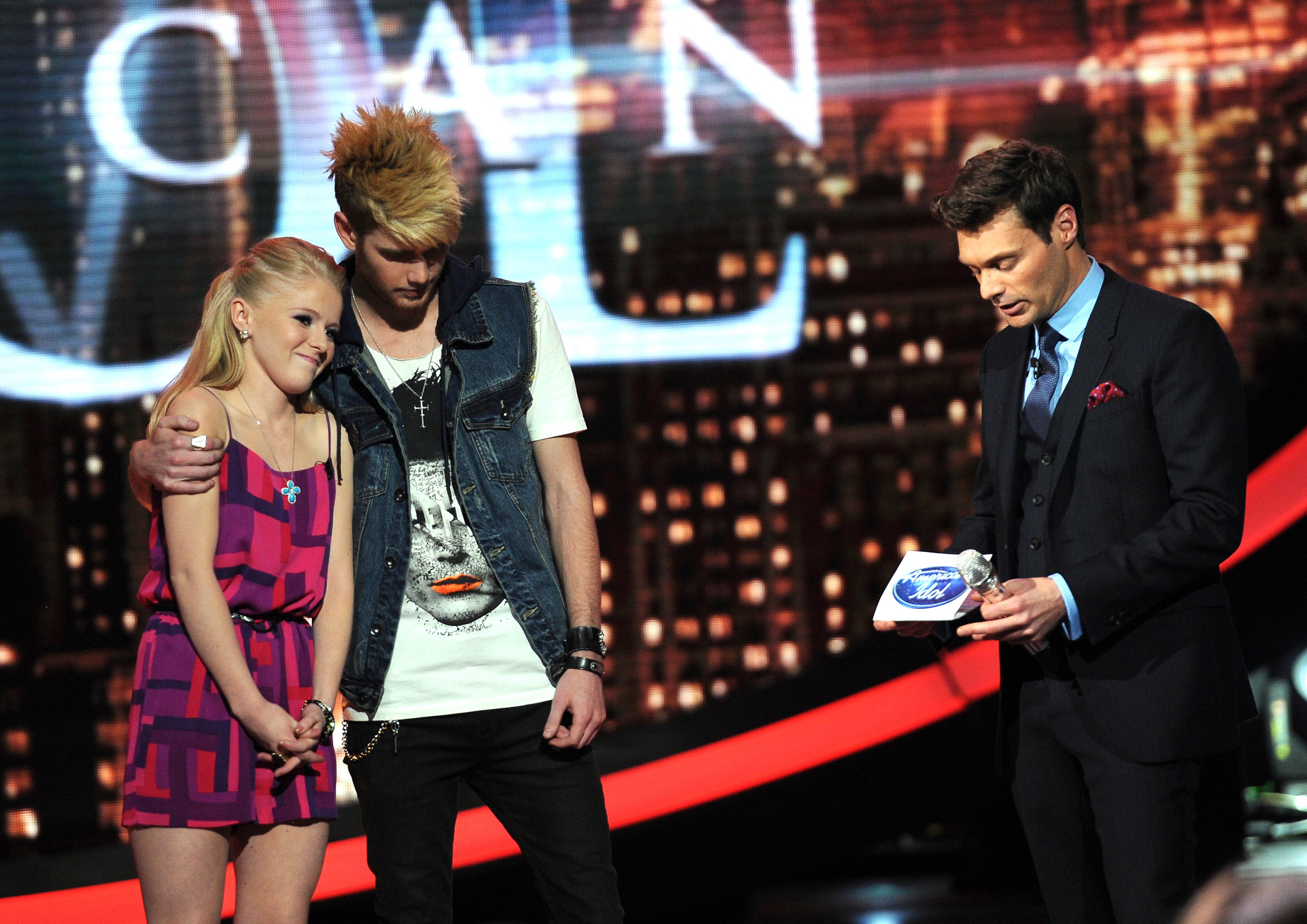Ryan Seacrest, Hollie Cavanagh and Colton Dixon at event of American Idol: The Search for a Superstar (2002)