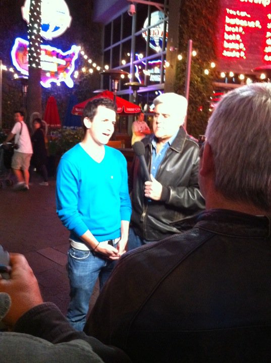 Being interviewed by Jay Leno.