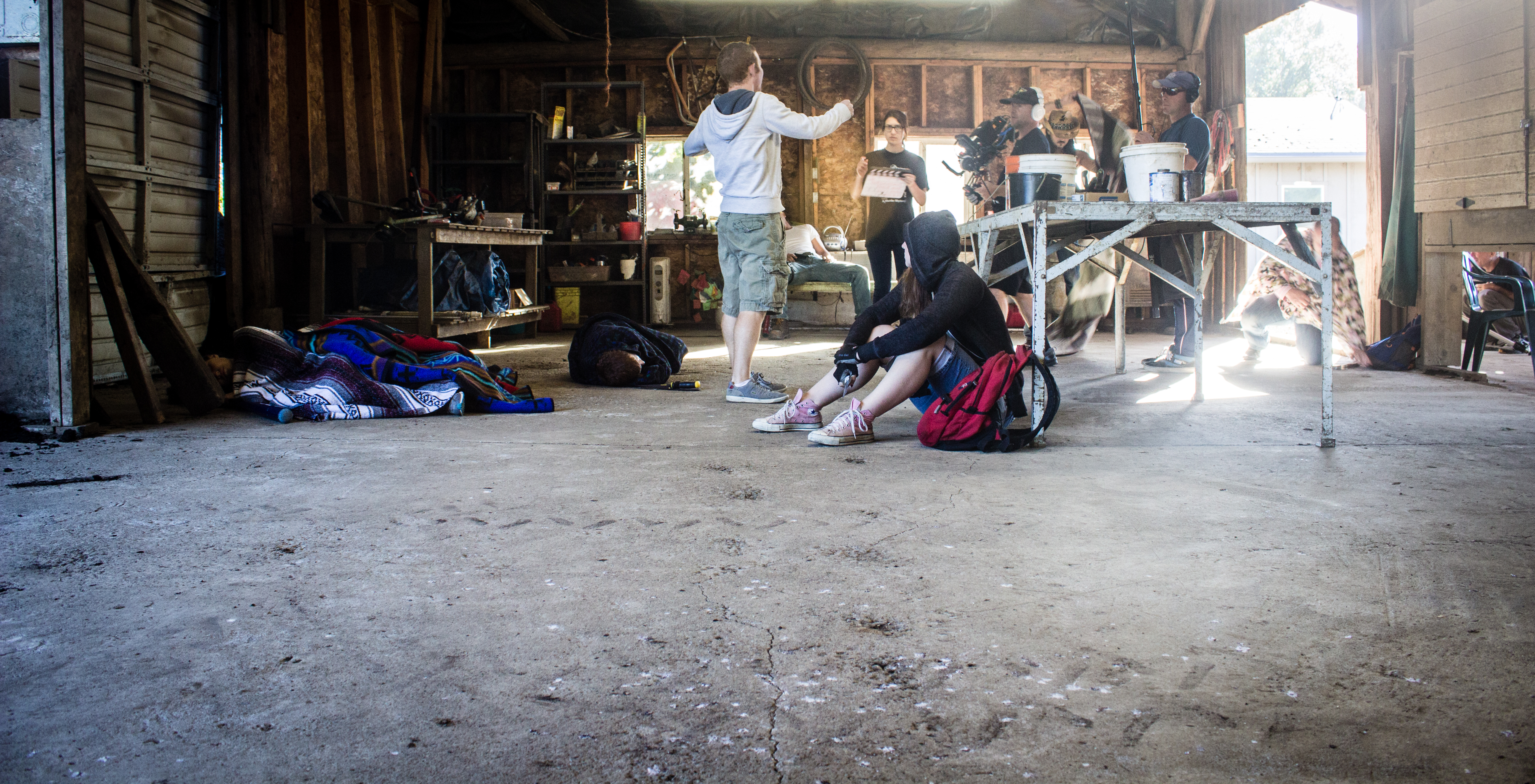 Brad Burke gives direction on the set of Zompocalypse: Dead End