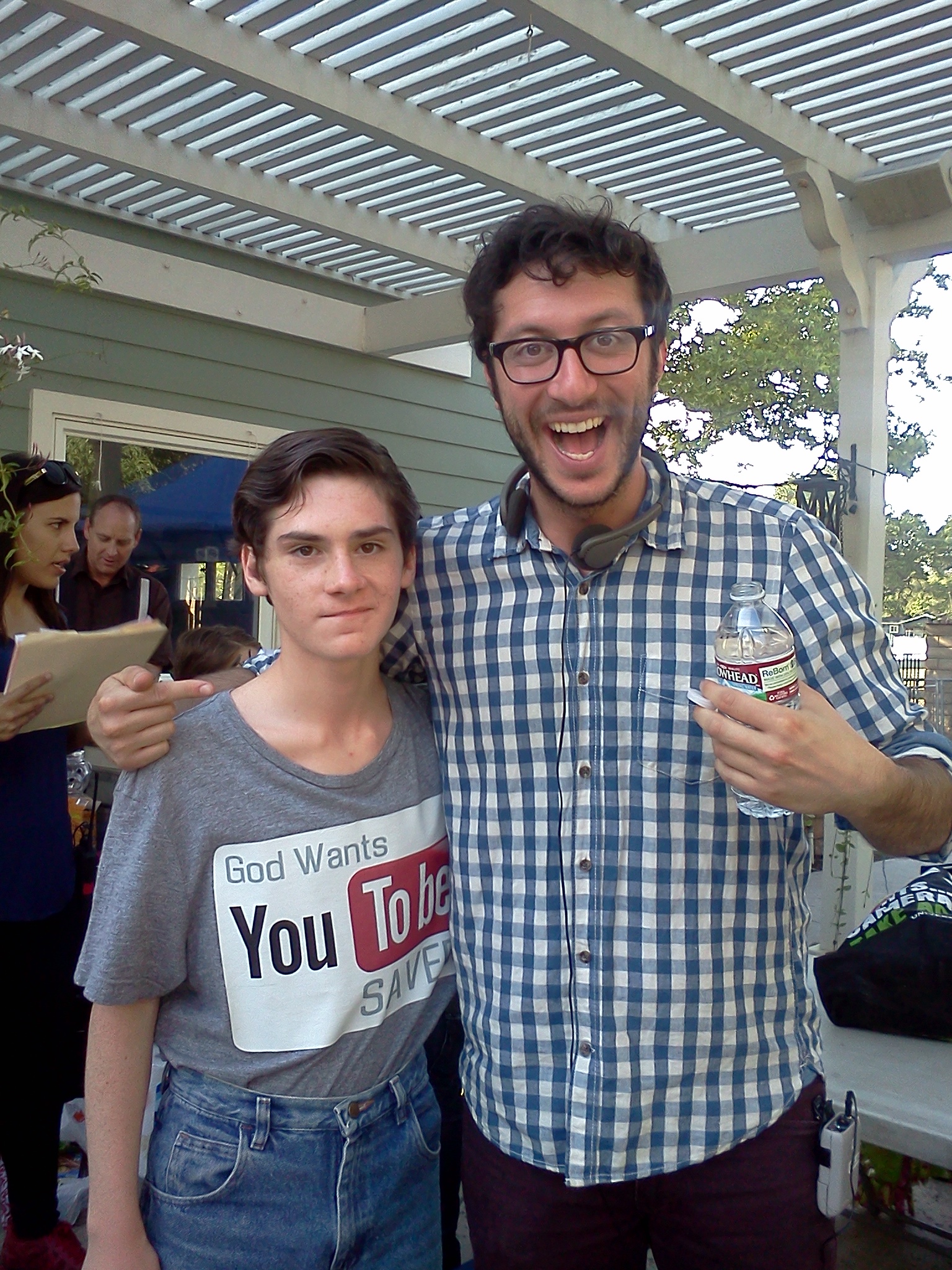 William Leon with Director/Writer Oren Brimer on the set of The Pete Holmes Show