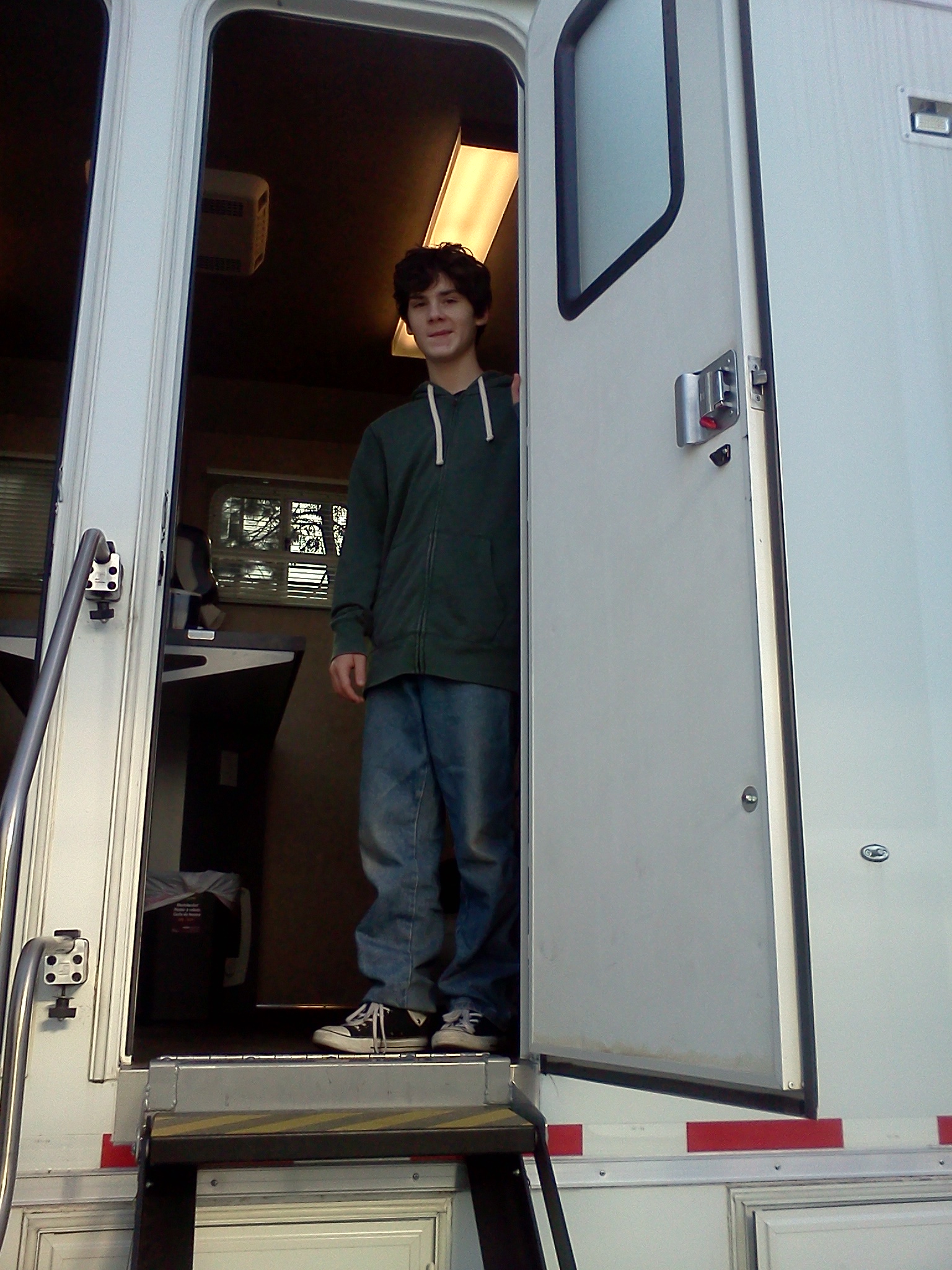 William Leon in his trailer on the set of New Girl