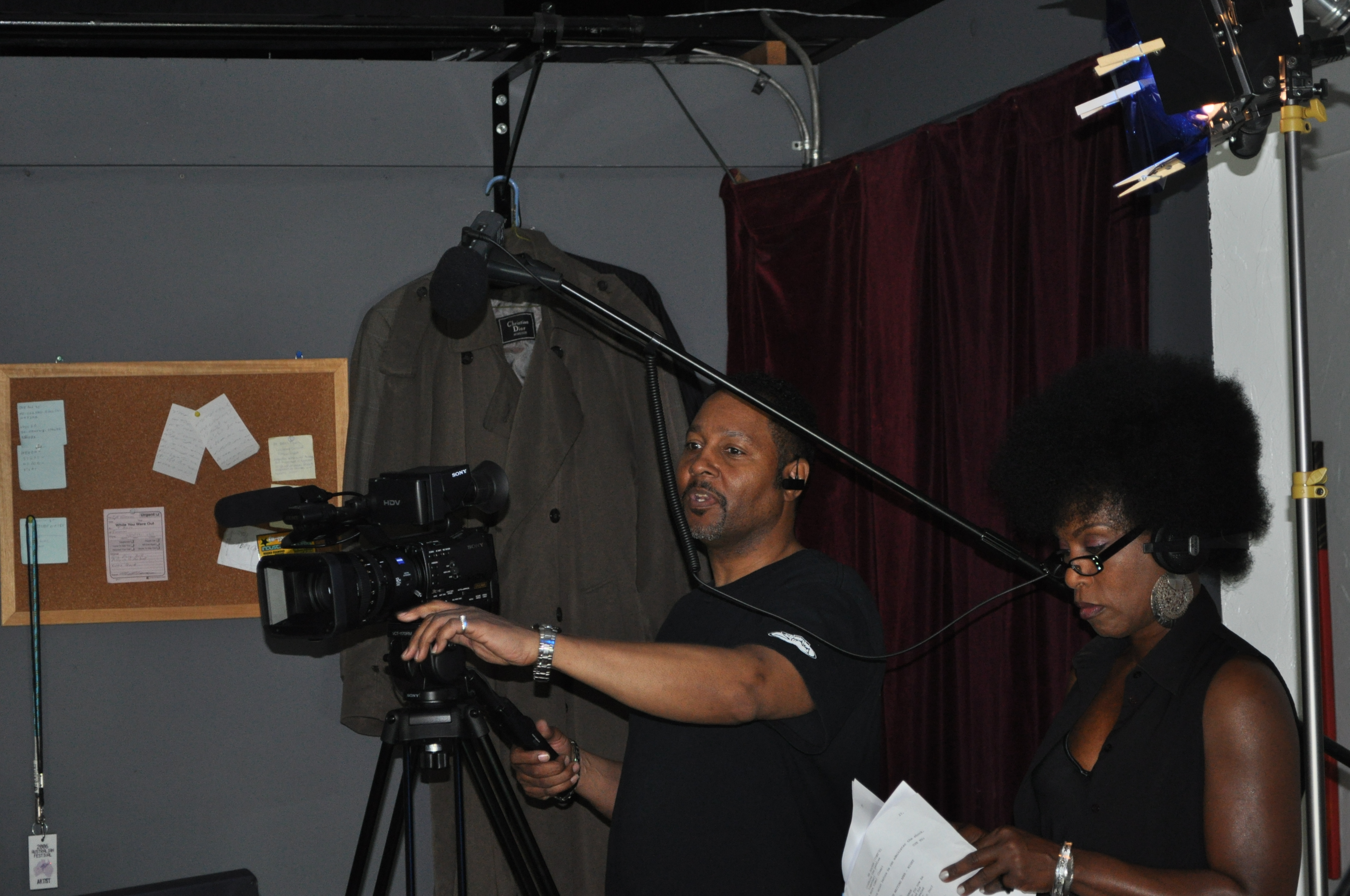 Directing on set.