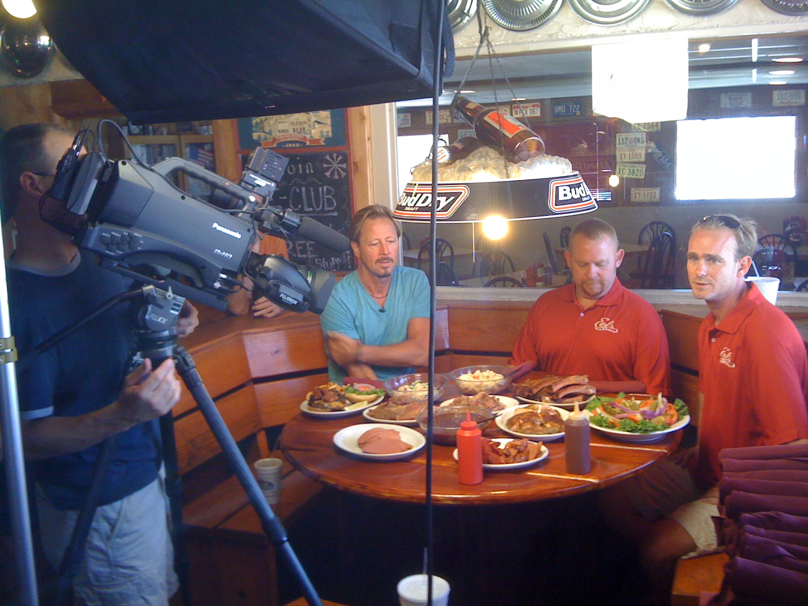 Pat Horton and Kevo Meyer on the set at Earl's Rib Palace, Gameday with Rex and Kevo.