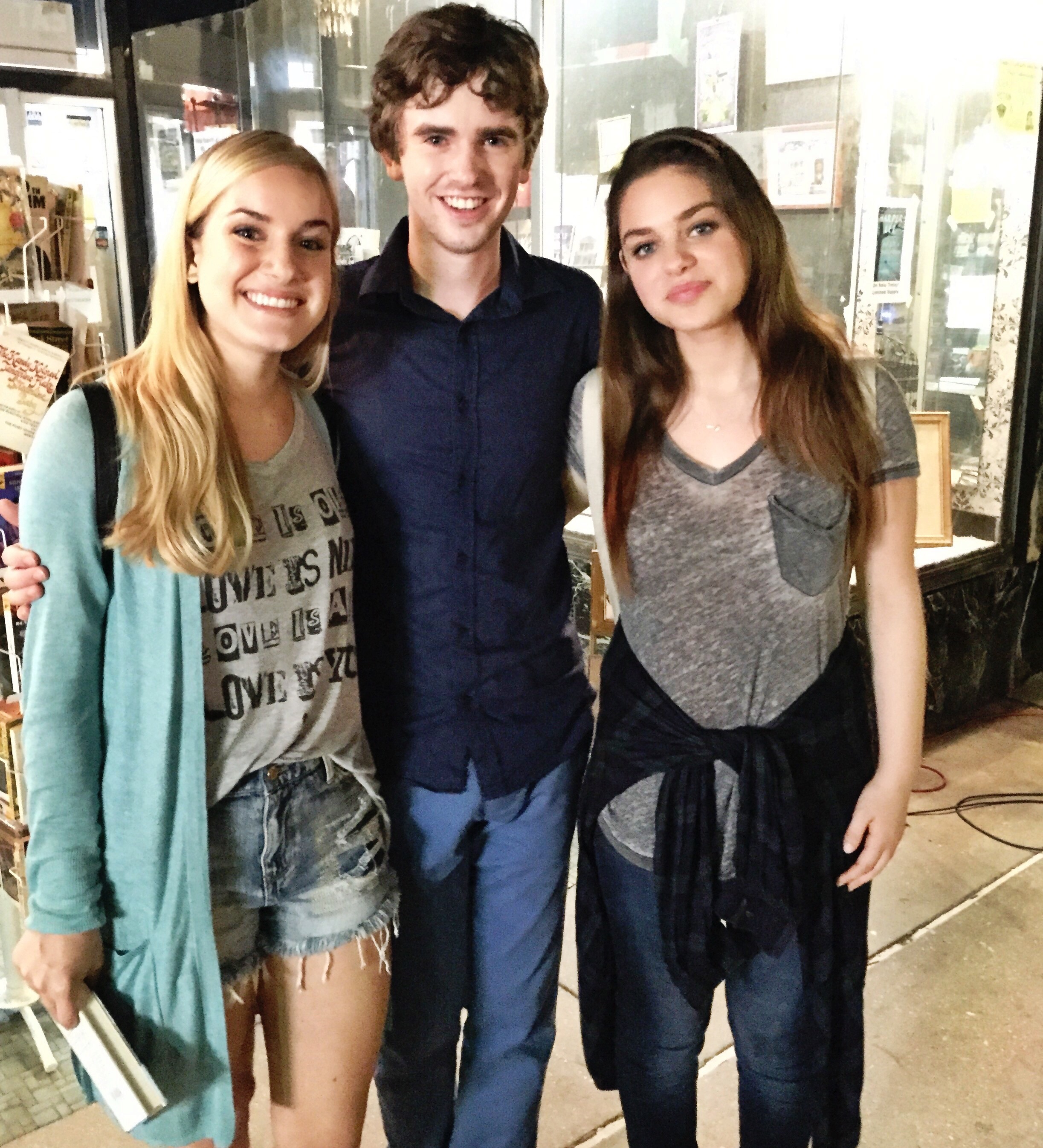 Christie McNab on set of Holding Patterns with Freddie Highmore and Odeya Rush.