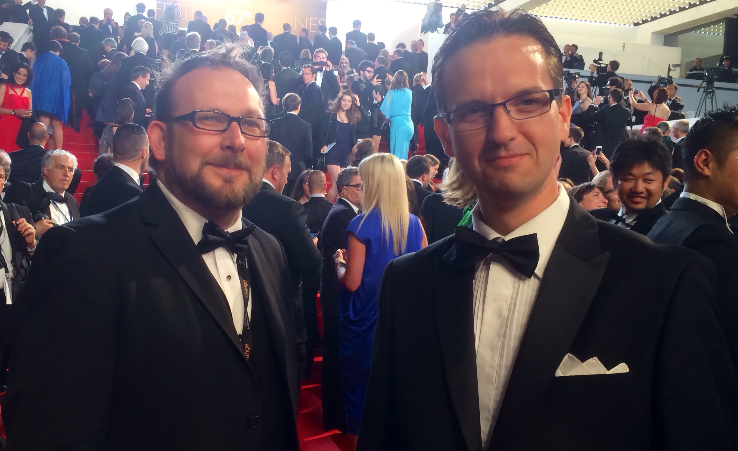 Andy Poulastides (r) and Kelvin Beer (l) attending the opening of the 67th Cannes Film Festival