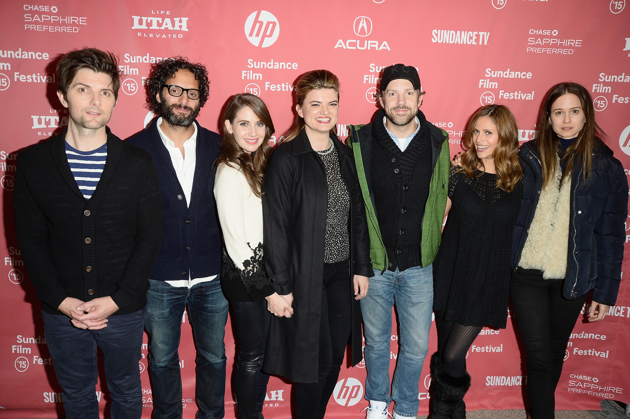 Adam Scott, Andrea Savage, Jason Sudeikis, Alison Brie, Jason Mantzoukas and Leslye Headland at event of Del visko kaltas seksas (2015)