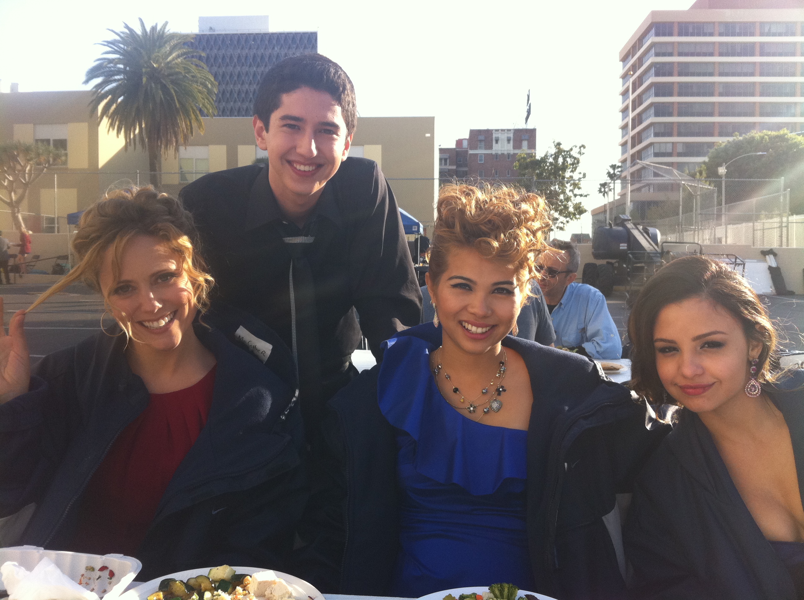 Annie Tedesco, Brendan Calton, Hayley Kiyoko, and Aimee Carrero on the set of Blue Lagoon: The Awakening (2012)