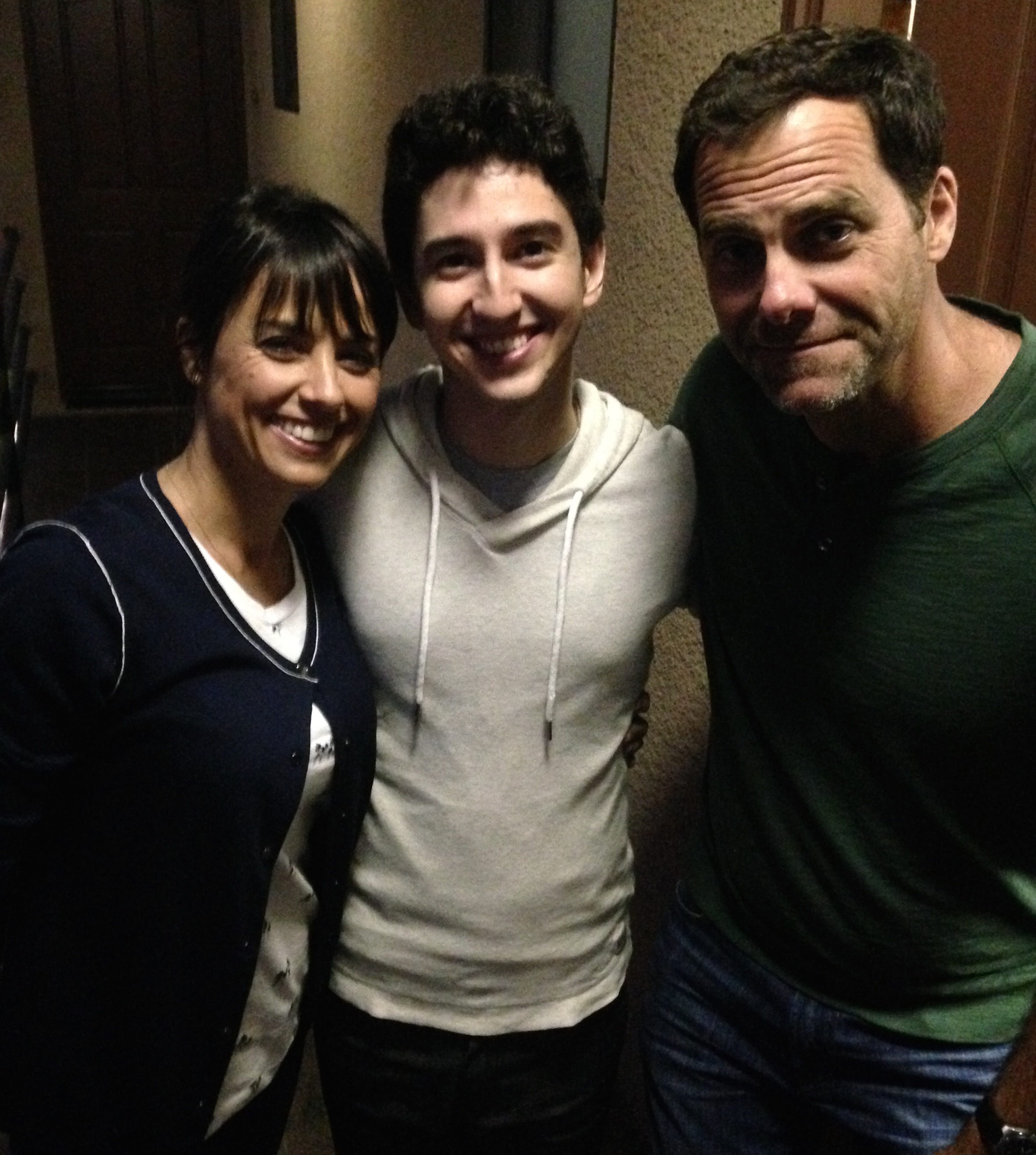 Constance Zimmer, Brendan Calton, and Andy Buckley on the set of The Half of It (2015)