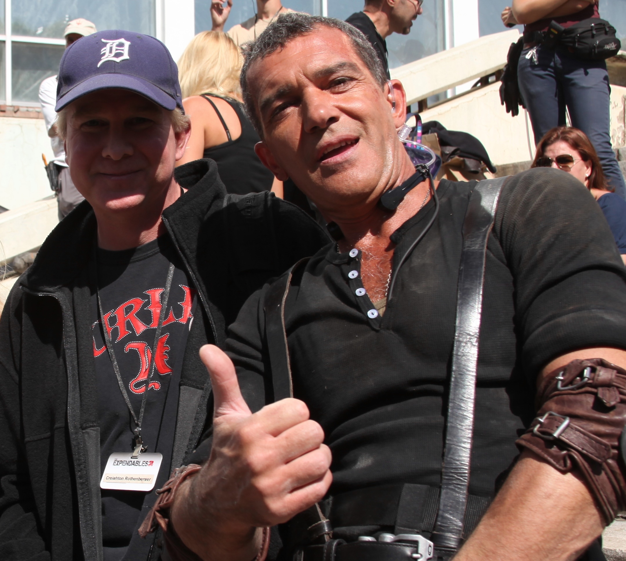 Creighton Rothenberger and Antonio Banderas during filming of The Expendables 3 - Sofia, Bulgaria (2013)
