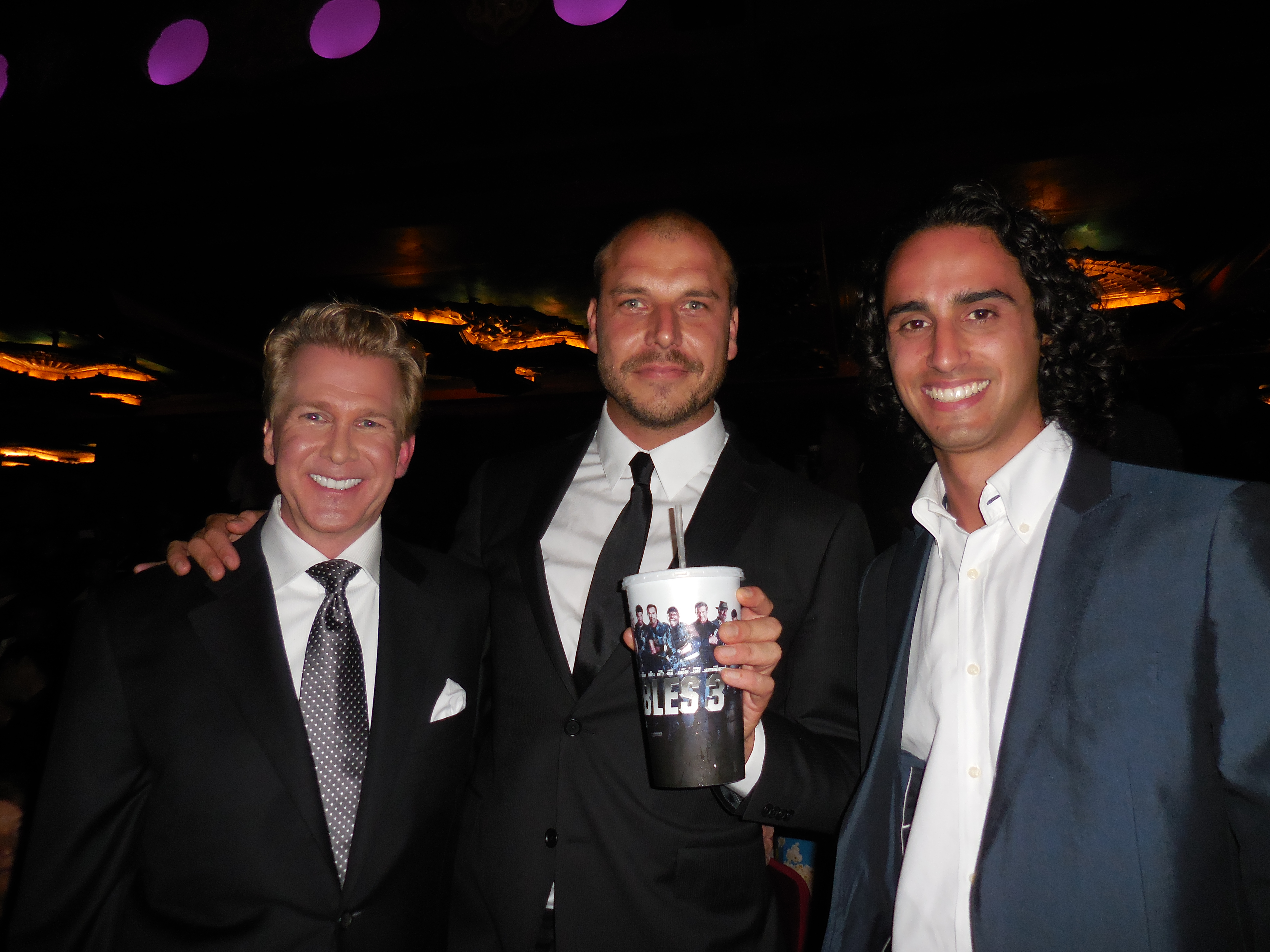 Creighton Rothenberger, director Patrick Hughes and Luke Mazzaferro at The Expendables 3 premiere - TCL Chinese Theatre on August 15, 2014 in Hollywood, California.