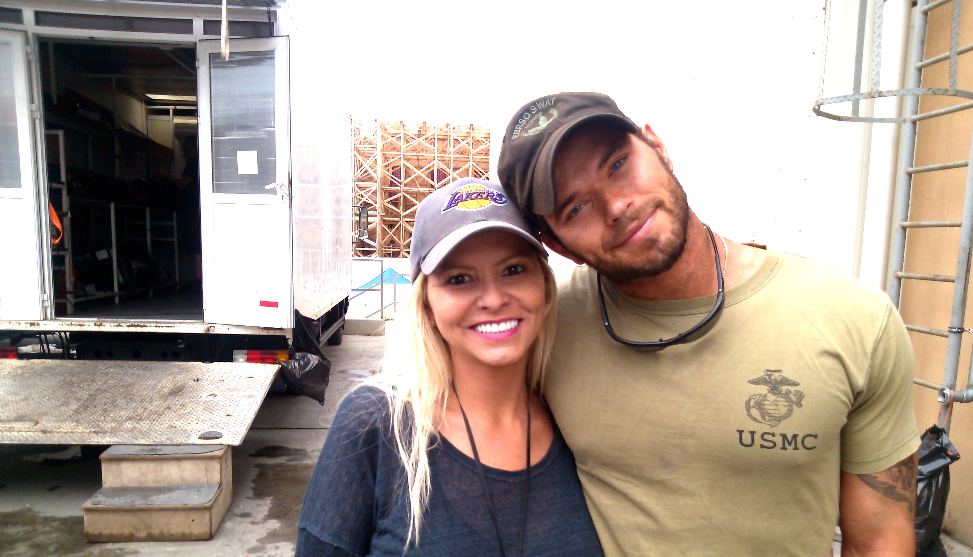 Katrin Benedikt and Kellan Lutz on the set of The Expendables 3 in Sofia, Bulgaria on September 13, 2013.