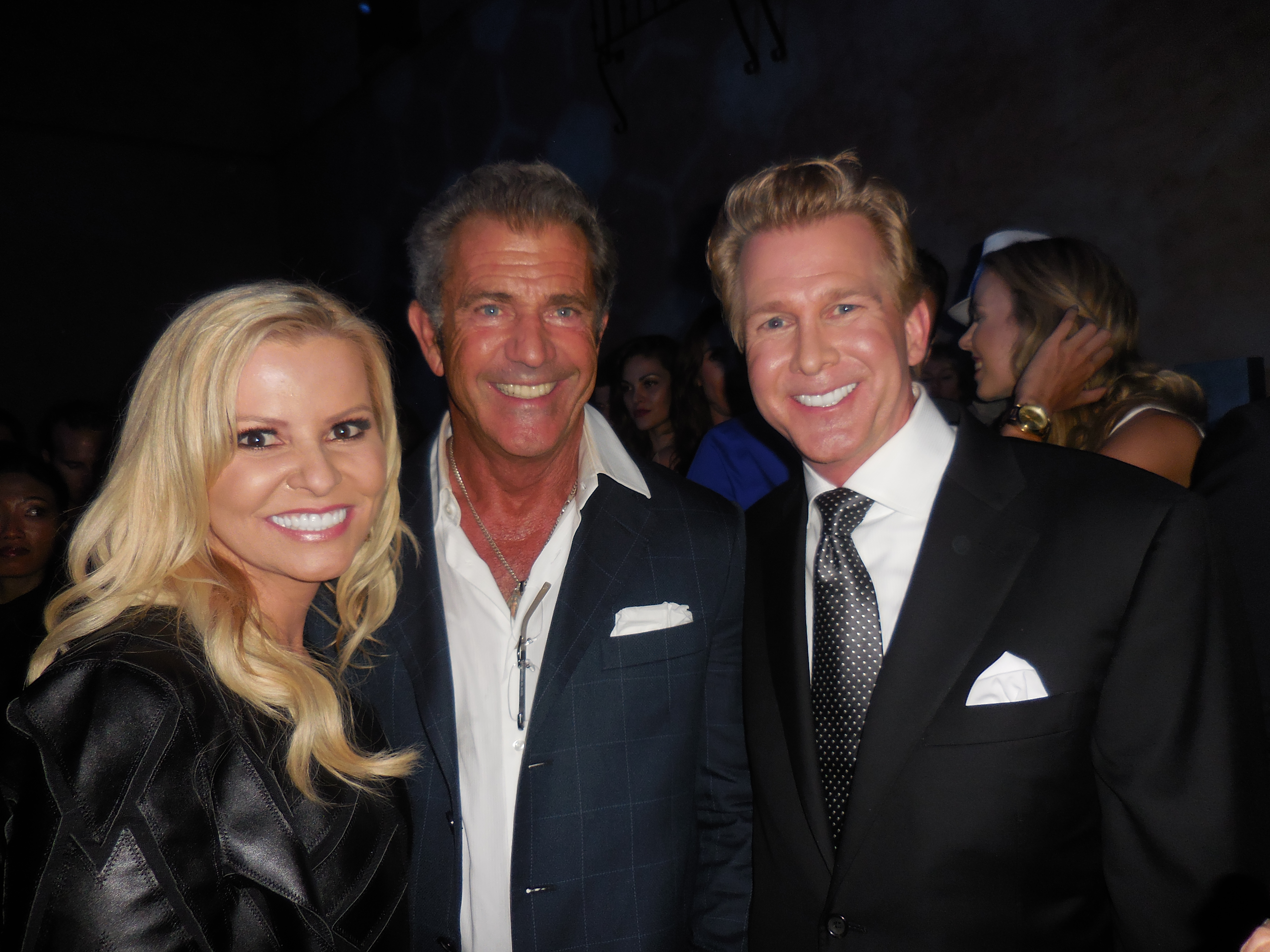 Katrin Benedikt, Mel Gibson and Creighton Rothenberger at The Expendables 3 premiere on August 15, 2014 in Hollywood, California.